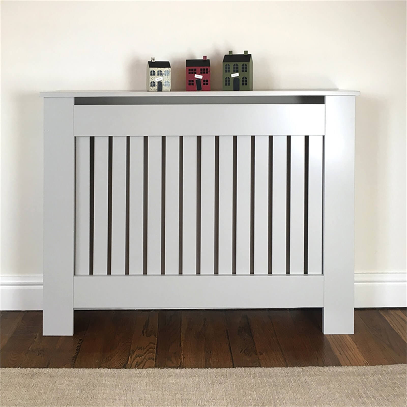 Radiator Cover with Vertical Slatted Design in Grey - Small