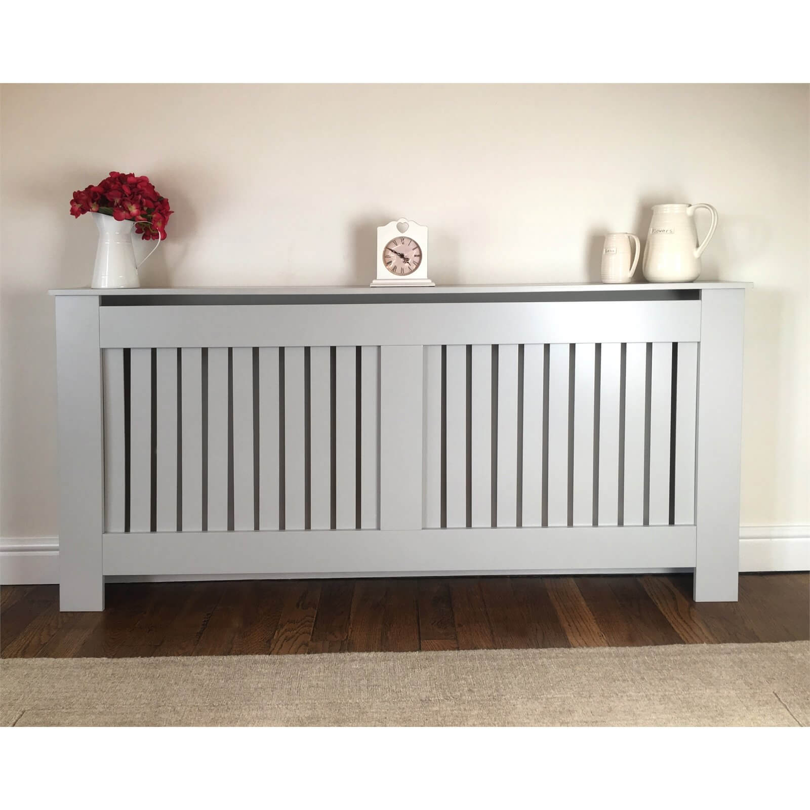 Radiator Cover with Vertical Slatted Design in Grey - Extra Large