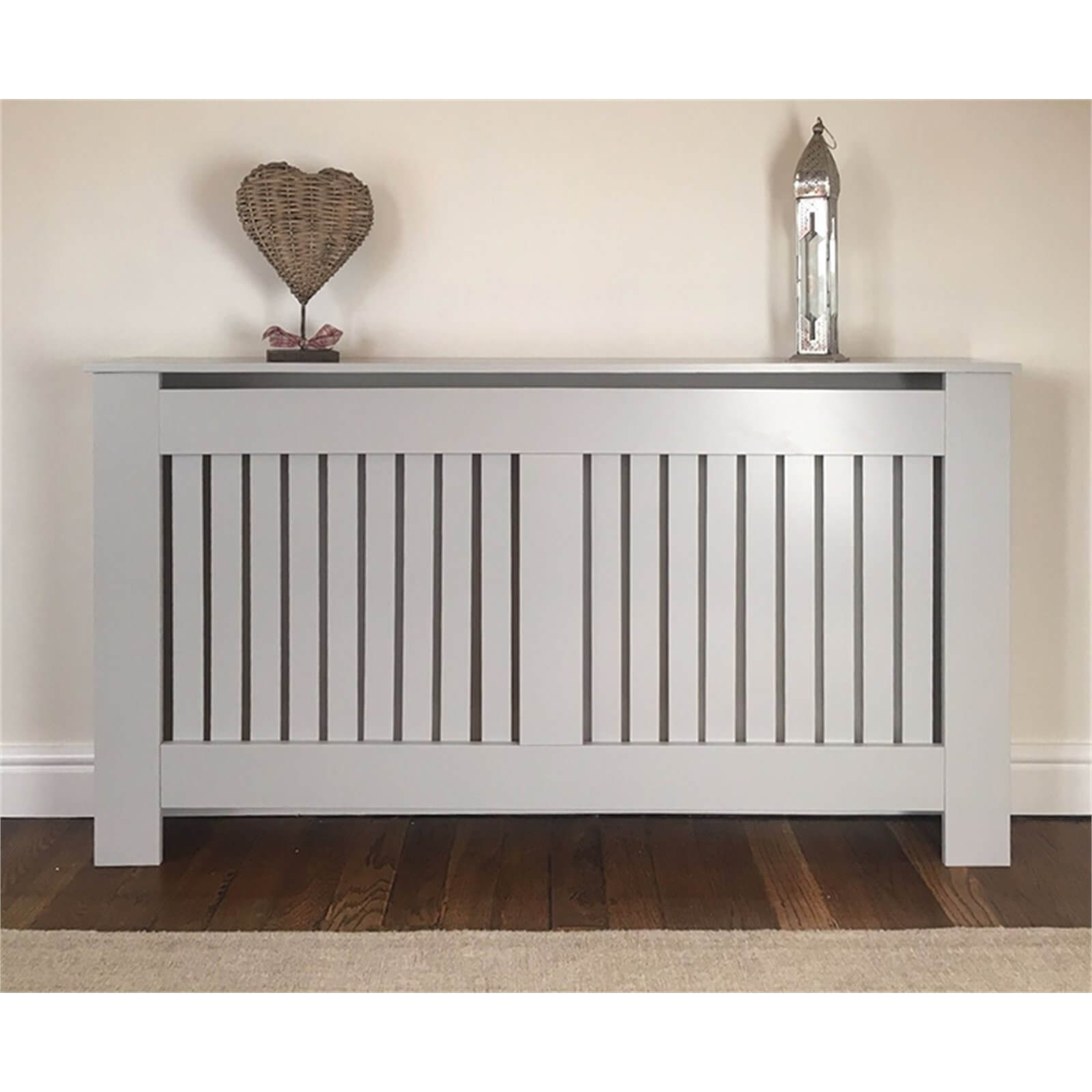 Radiator Cover with Vertical Slatted Design in Grey - Large