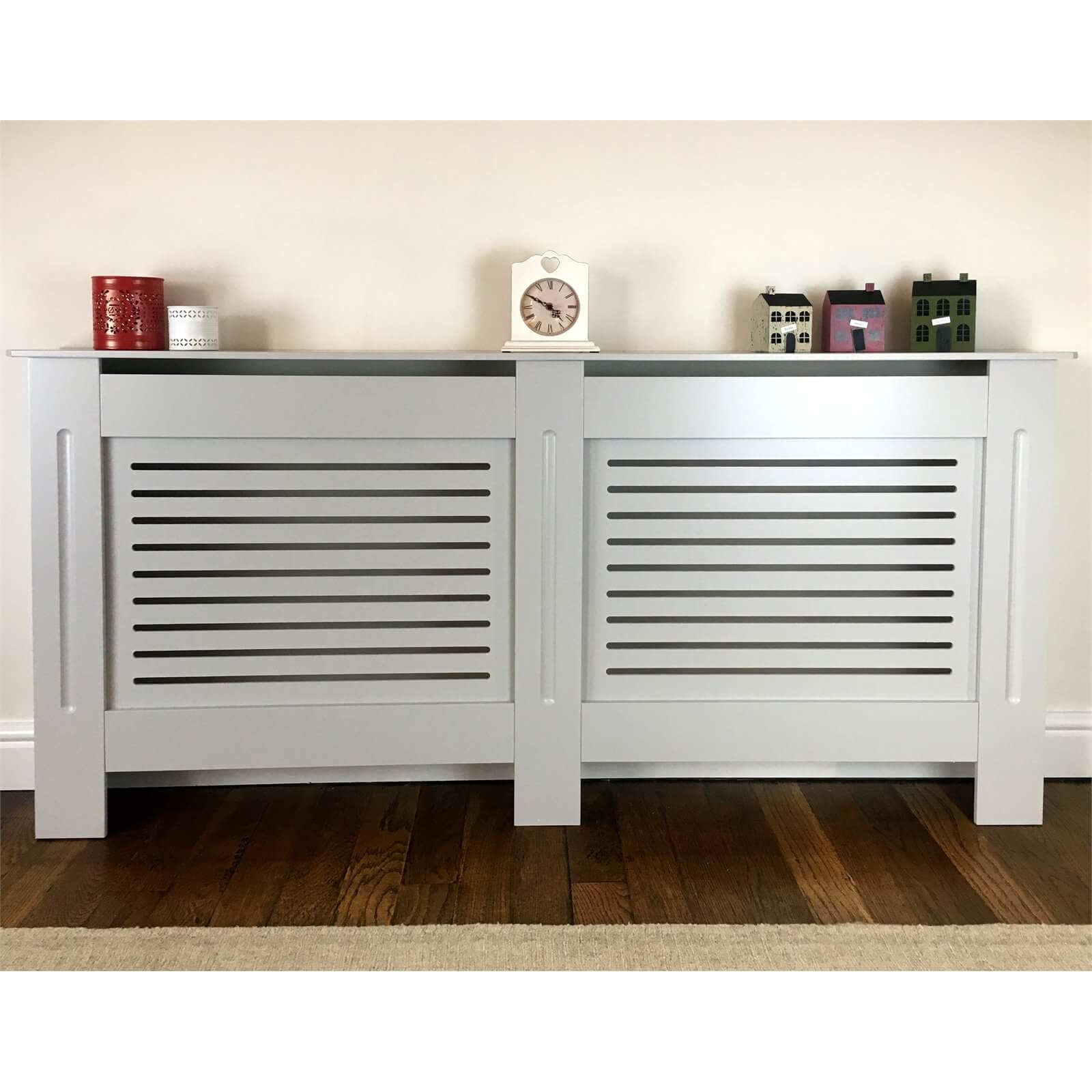 Radiator Cover with Horizontal Slatted Design in Grey - Extra Large