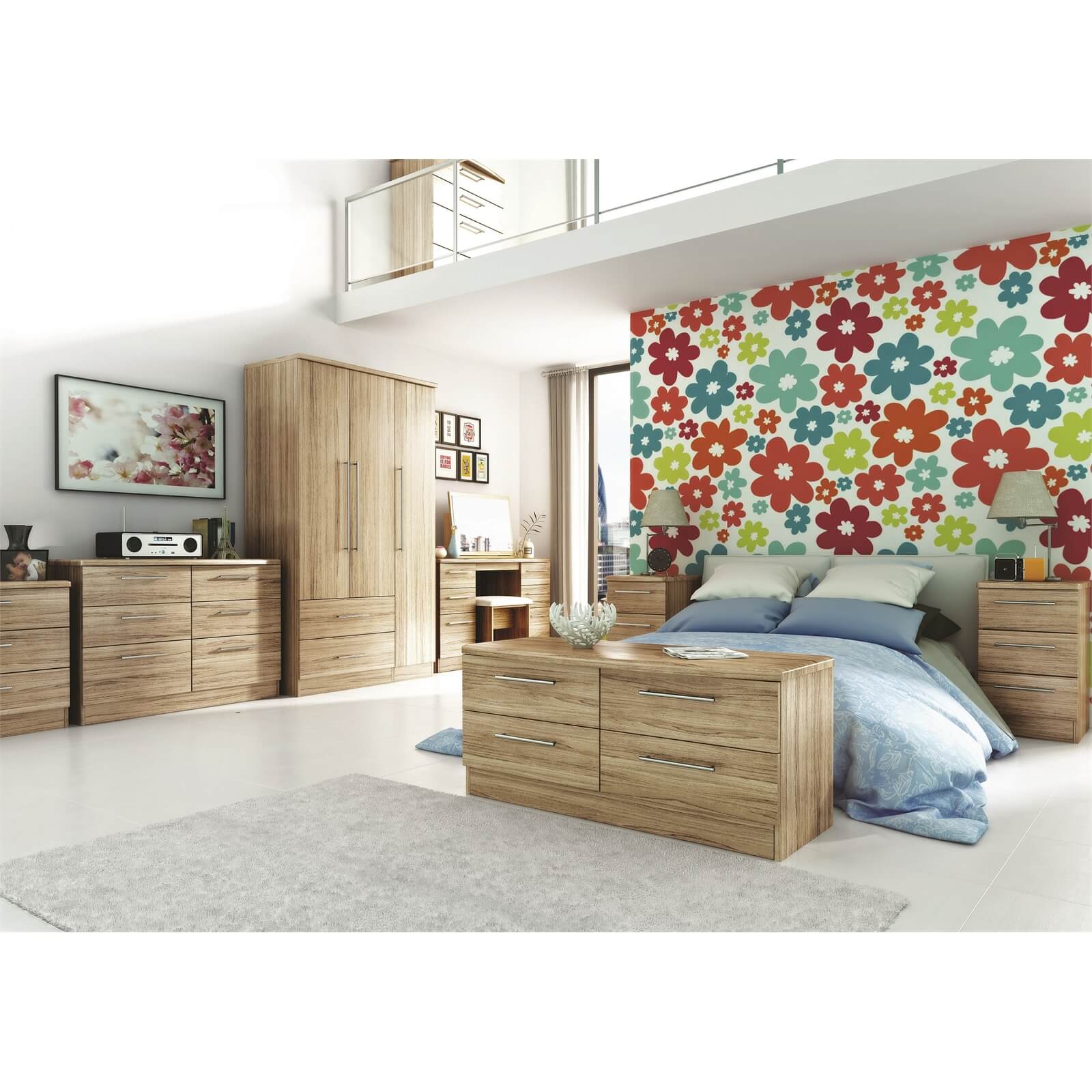 Siena Bordeaux Oak 3 Drawer Bedside Cabinet - Rechargeable