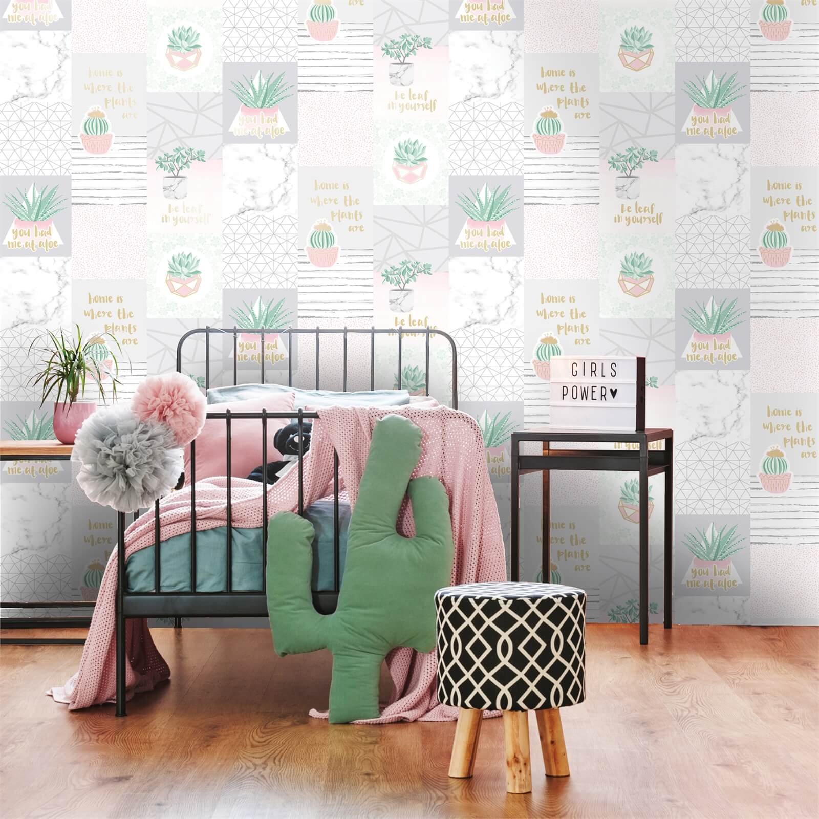Holden Decor You Had Me At Aloe Smooth Metallic Pink and Grey Wallpaper