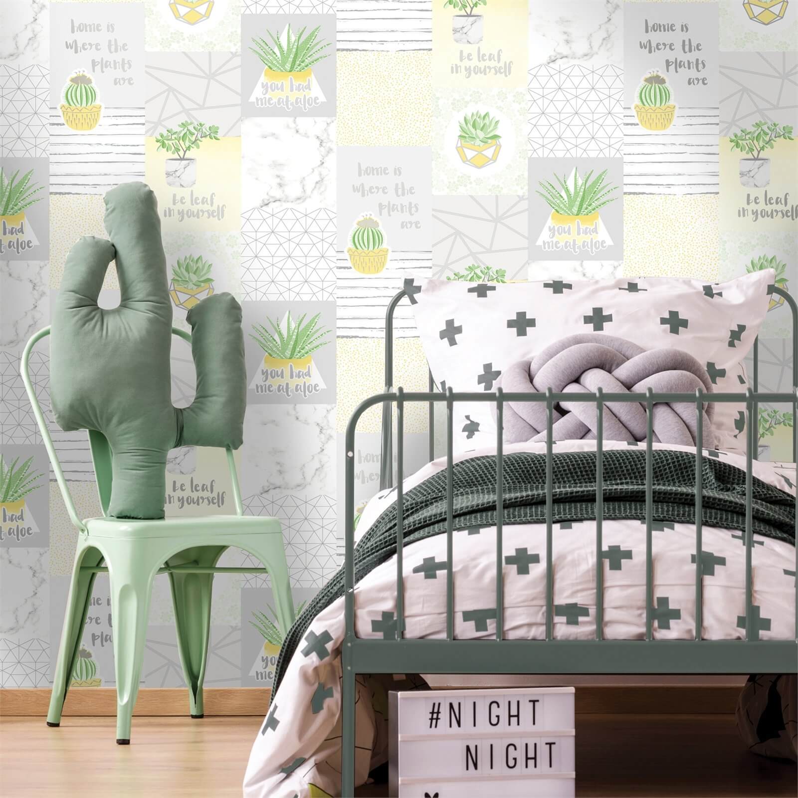 Holden Decor You Had Me At Aloe Smooth Metallic Yellow and Grey Wallpaper