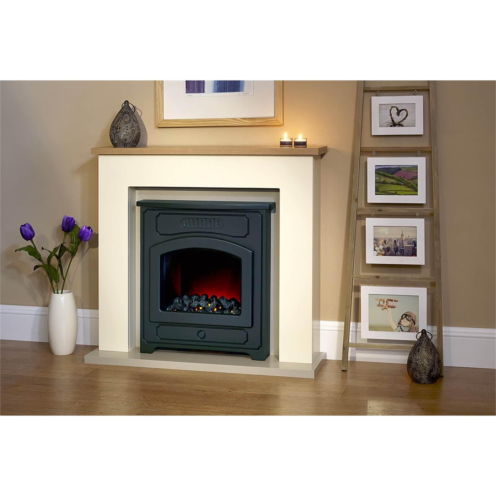 Suncrest Thornton Electric Fire Suite with Flat to Wall Fitting - Ivory, Oak & Black