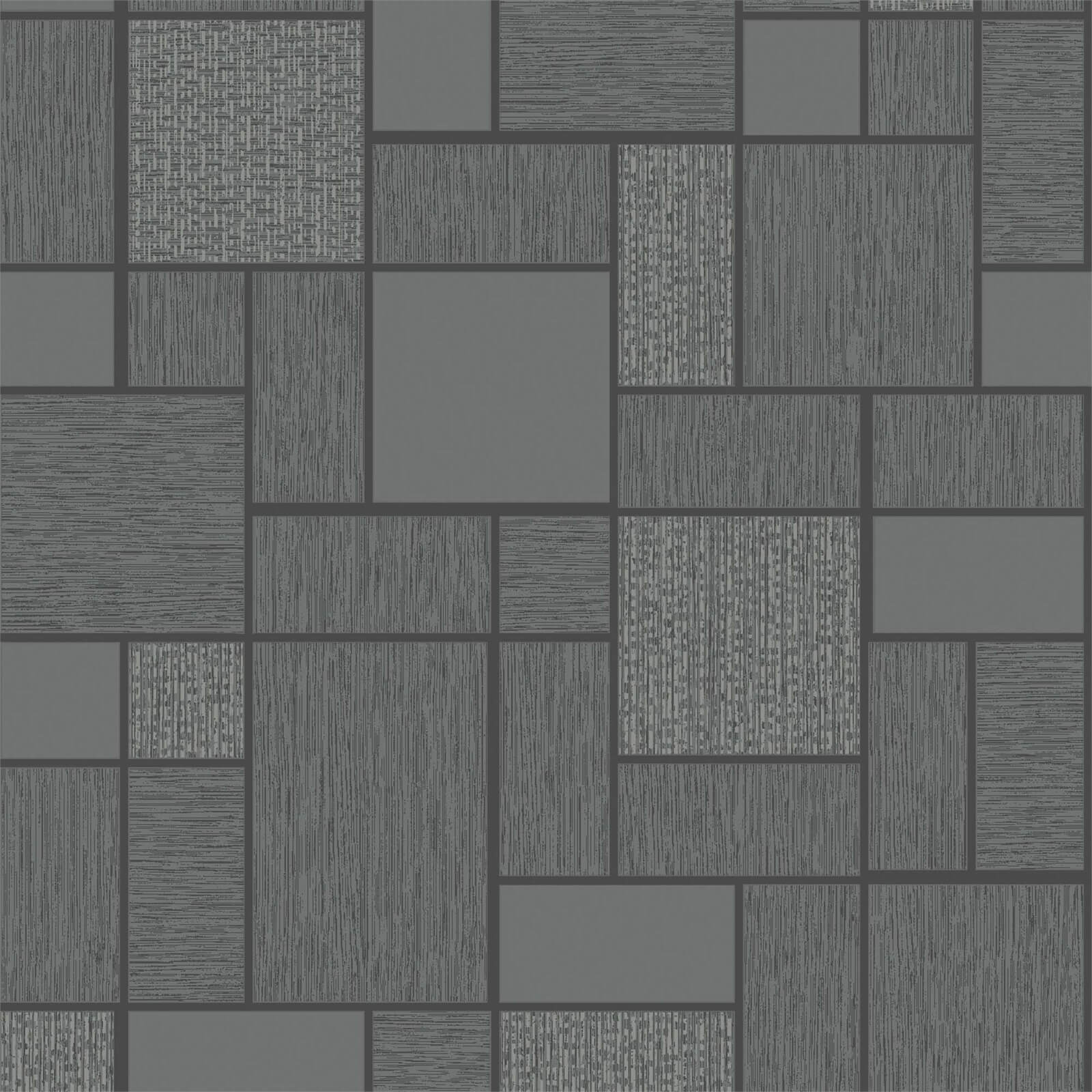 Holden Decor Glitter Tile Textured Glitter Black Wallpaper