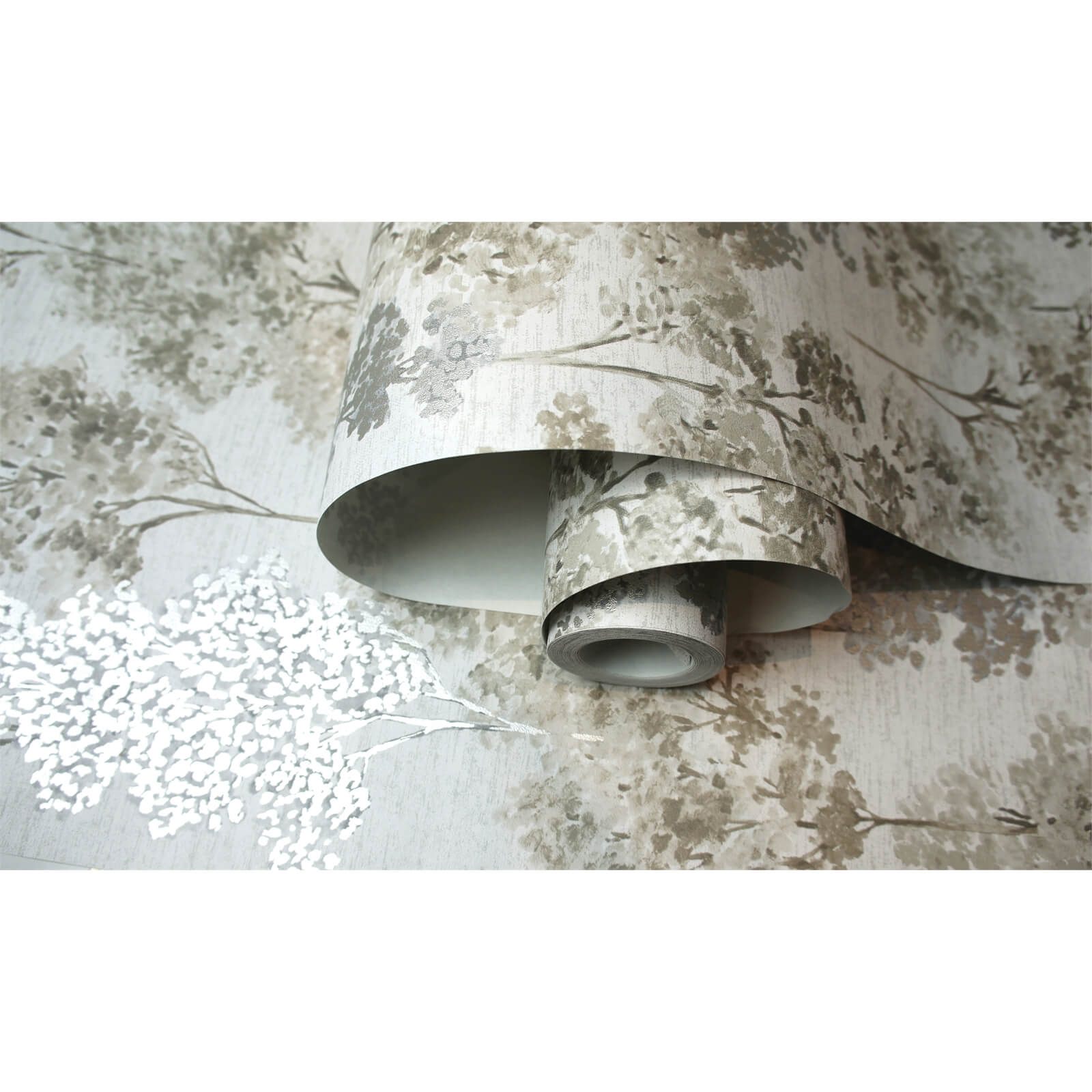 Holden Decor Whinfell Tree Textured Metallic Grey Wallpaper
