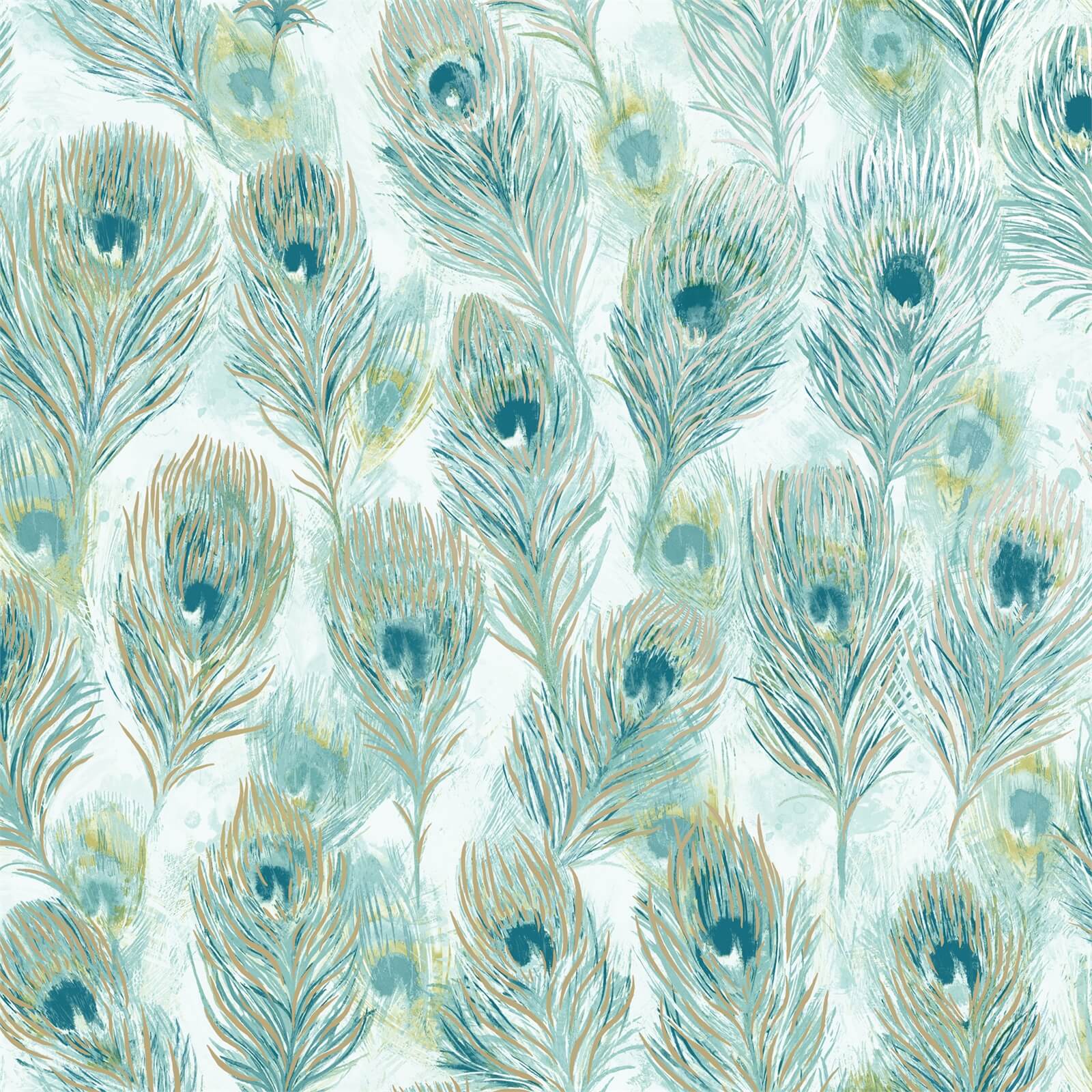 Holden Decor Pinion Feathers Smooth Metallic Teal Wallpaper