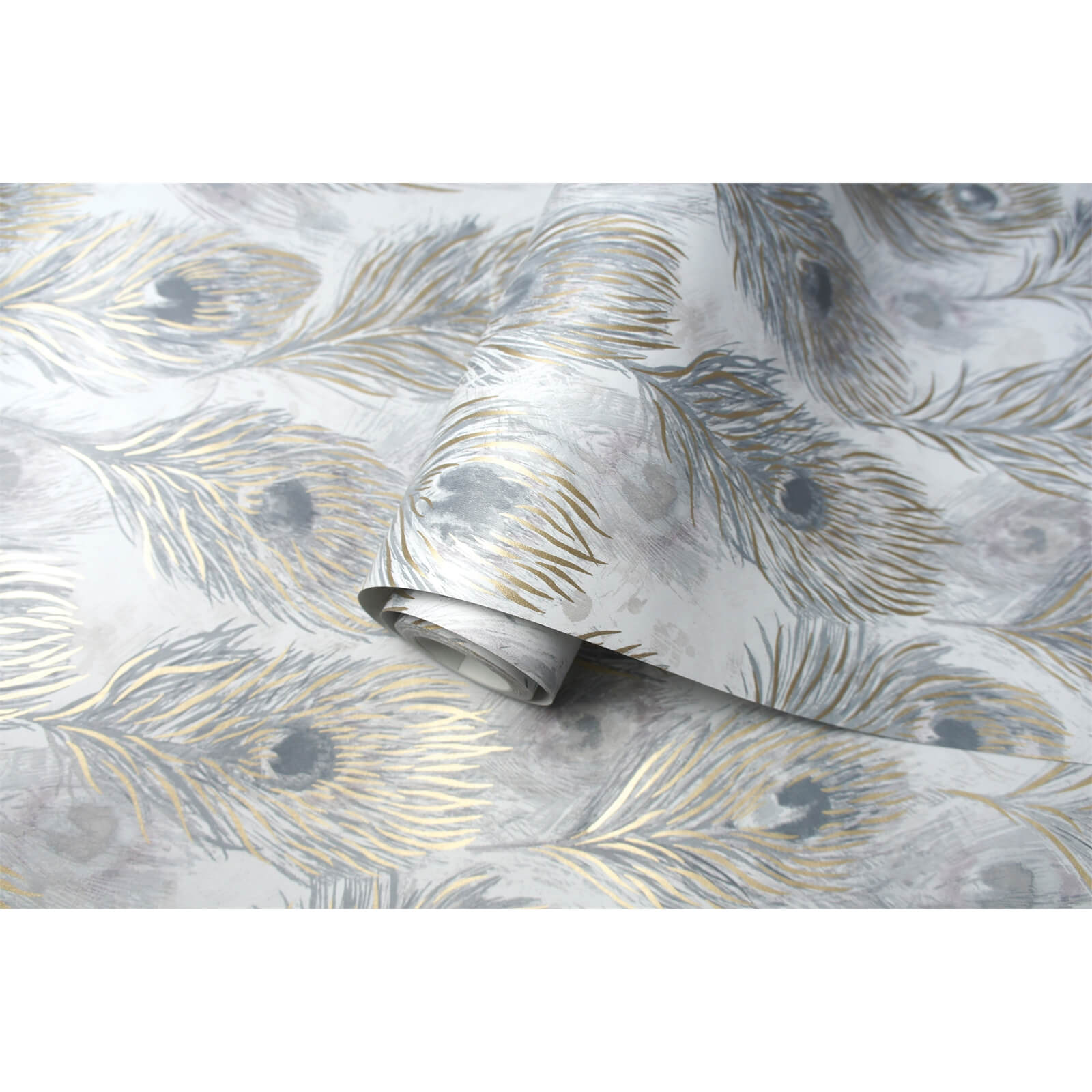 Holden Decor Pinion Feathers Smooth Metallic Grey Wallpaper