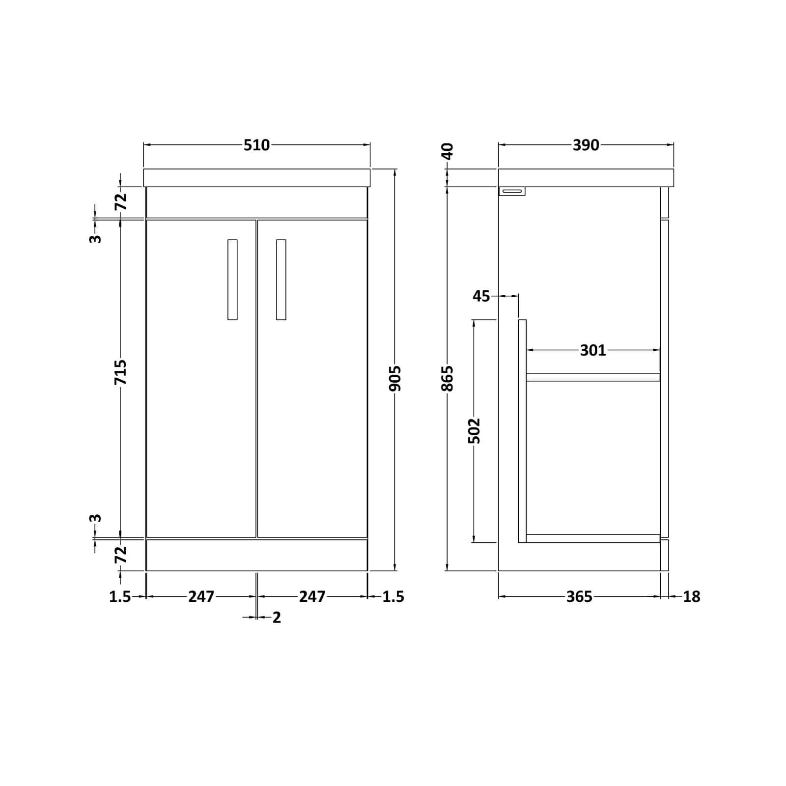 Balterley Rio 500mm Freestanding 2 Door Vanity With Basin 1 - Gloss White