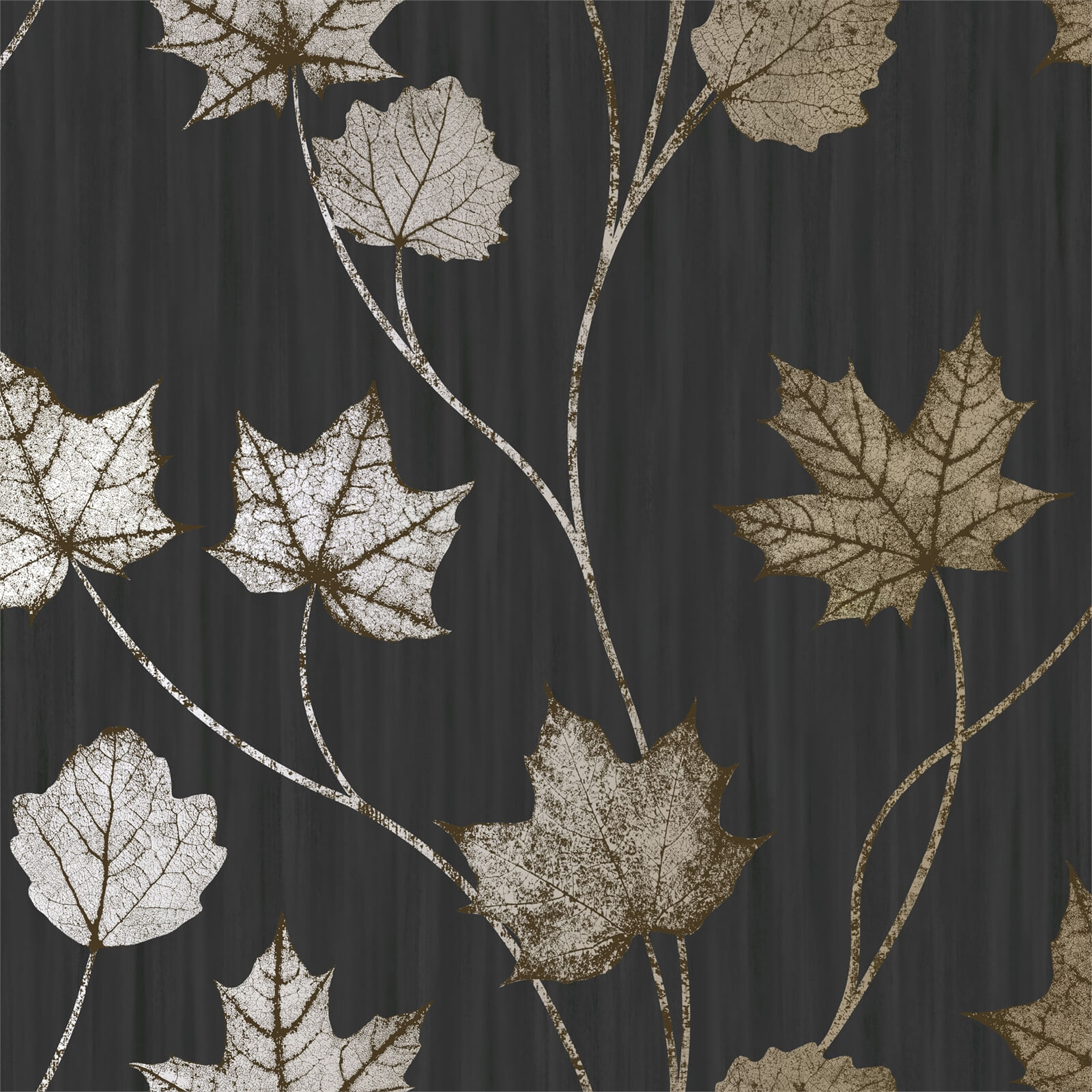 Holden Decor Maple Leaf Smooth Metallic Black Wallpaper