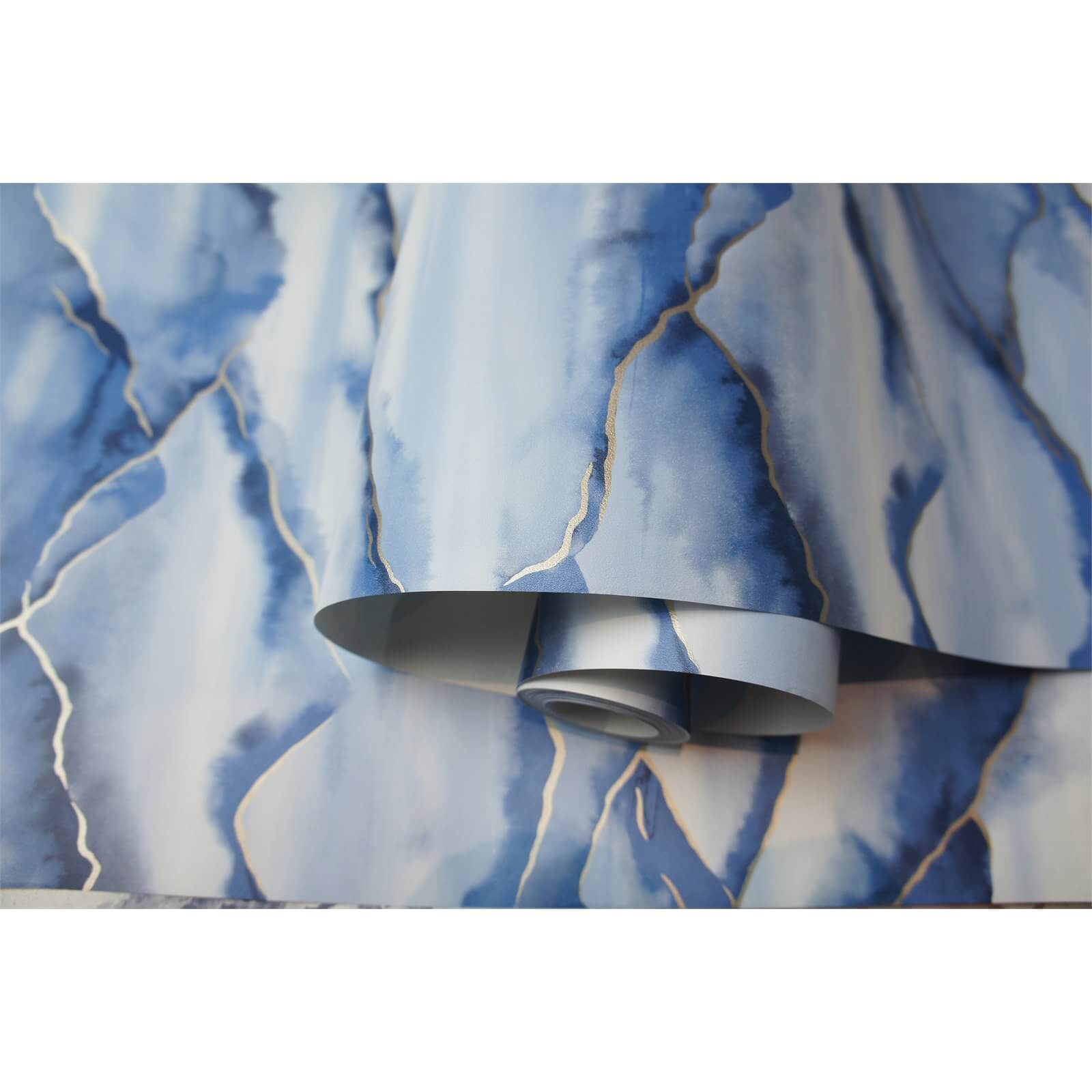 Holden Decor Denali Mountain Shape Smooth Metallic Navy Wallpaper