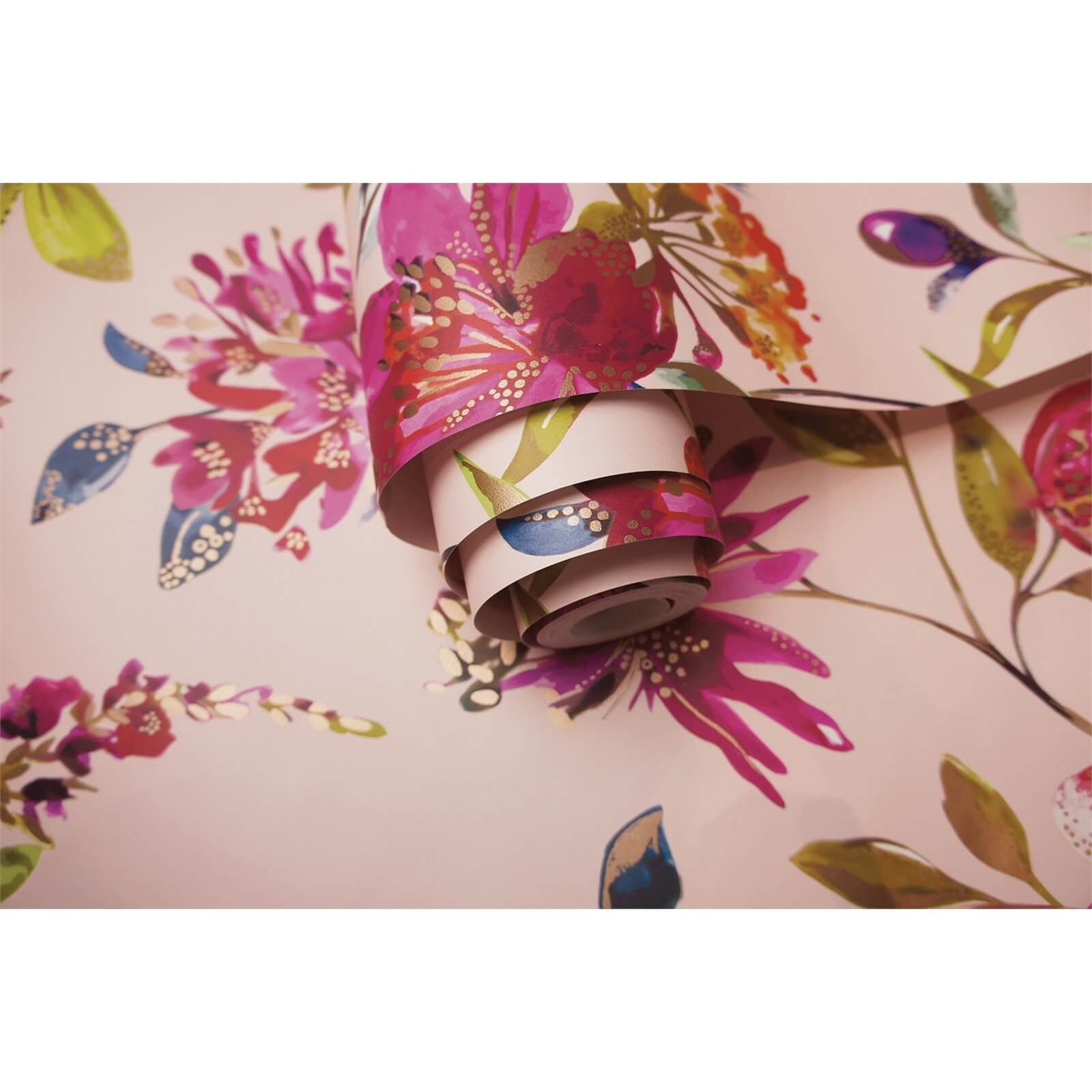 Holden Decor Punica Floral Smooth Metallic Blush Pink Wallpaper