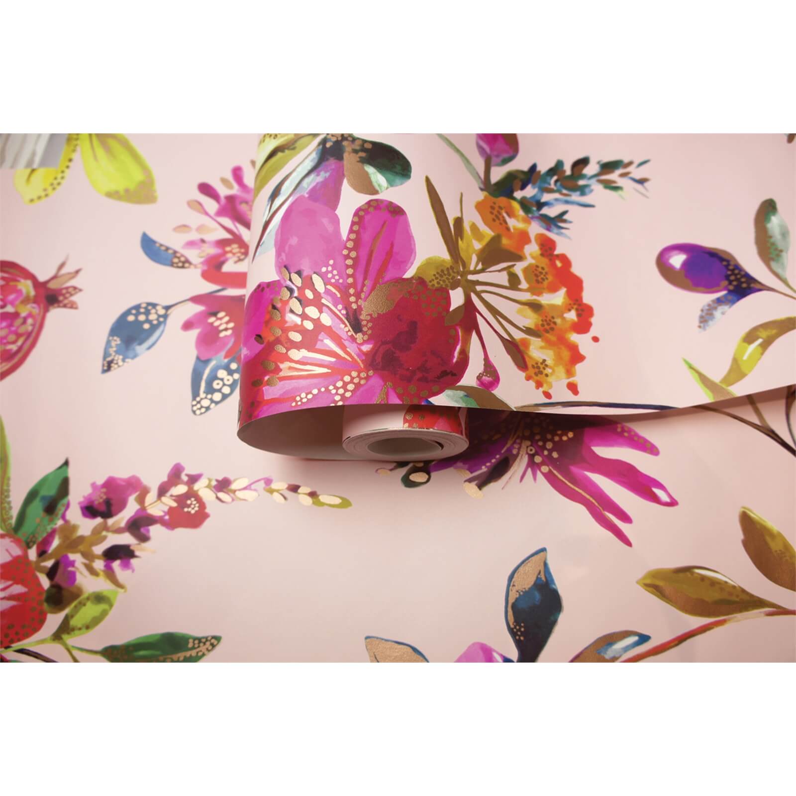Holden Decor Punica Floral Smooth Metallic Blush Pink Wallpaper