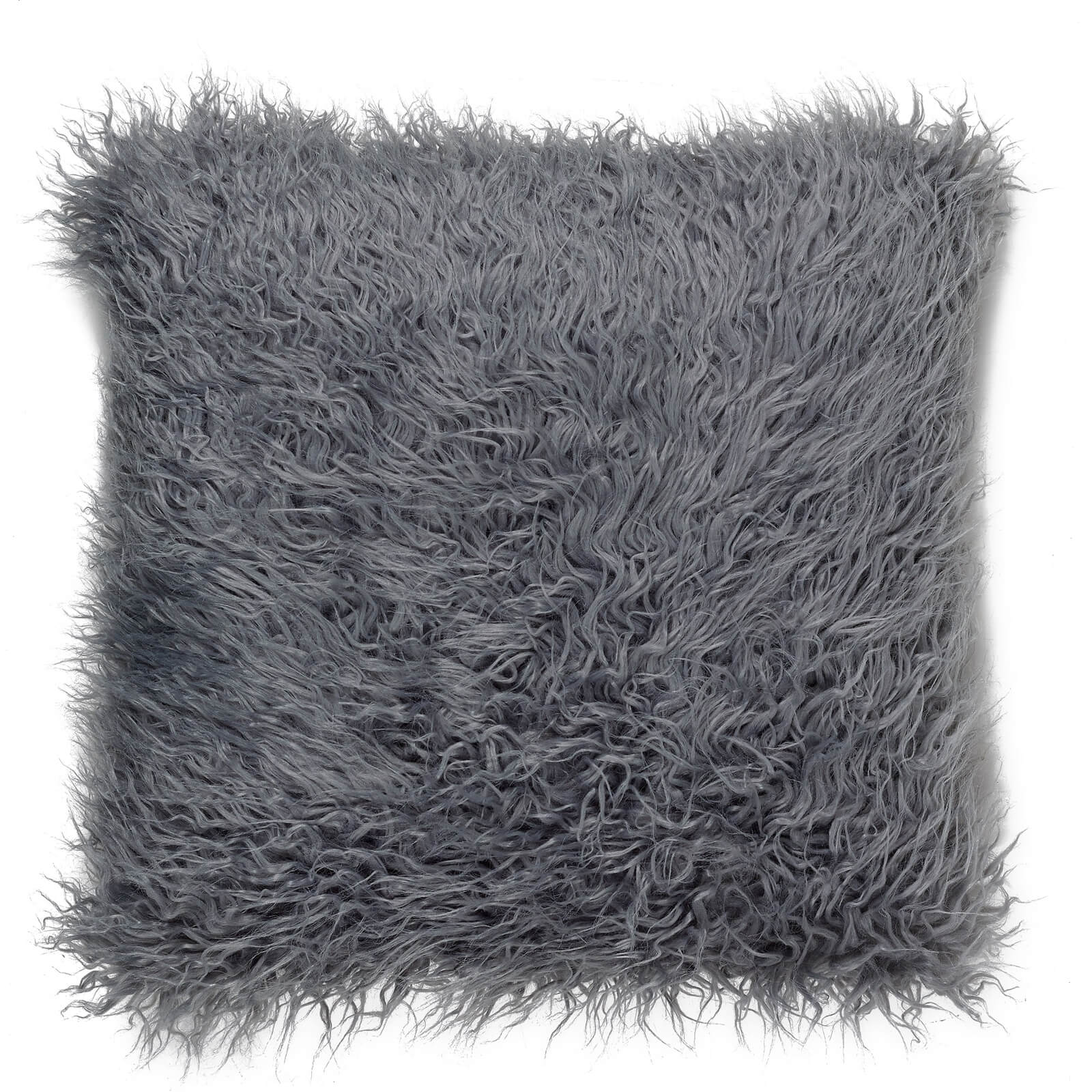 Faux Mongolian Fur Cushion - Grey