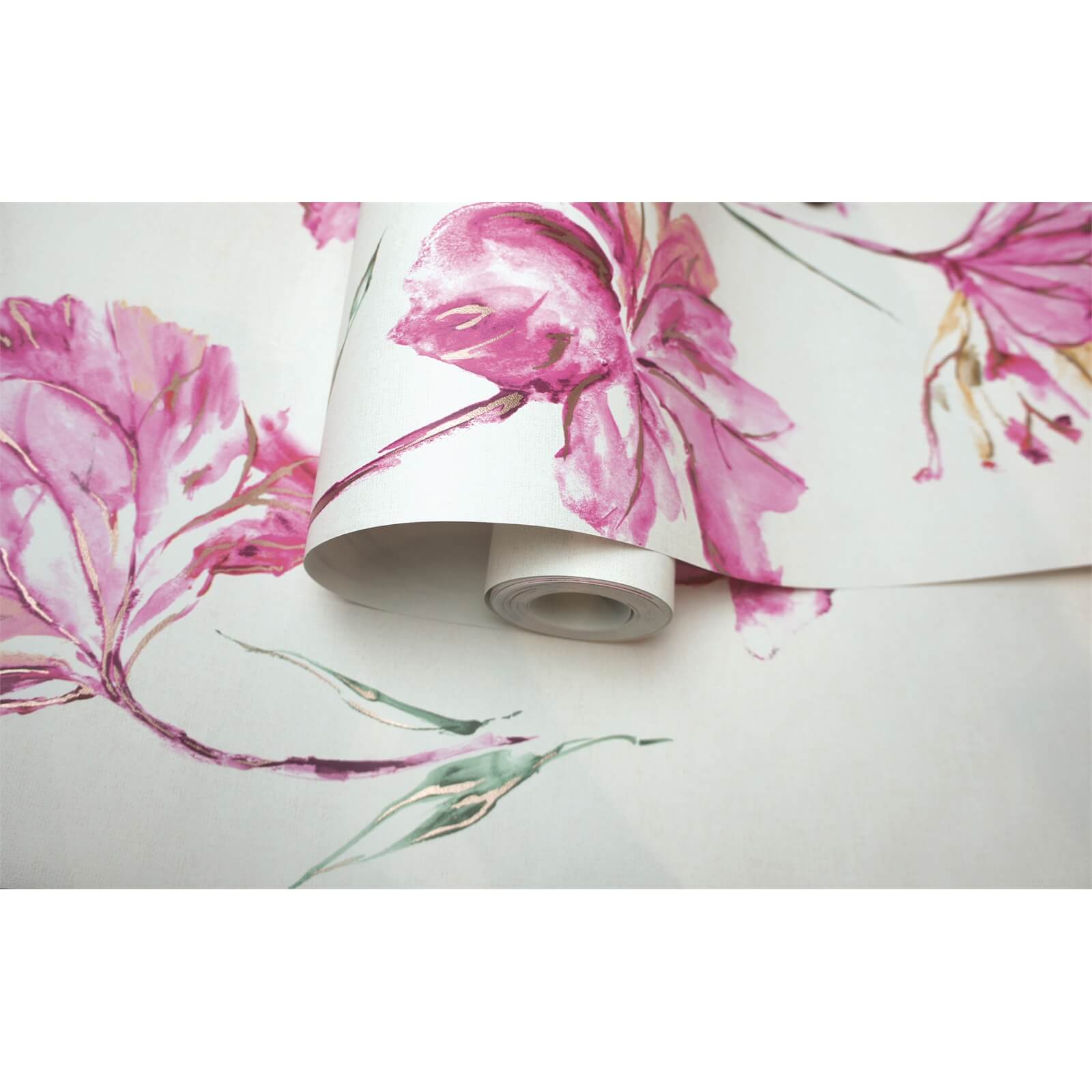 Holden Decor Azalea Floral Smooth Metallic Pink Wallpaper