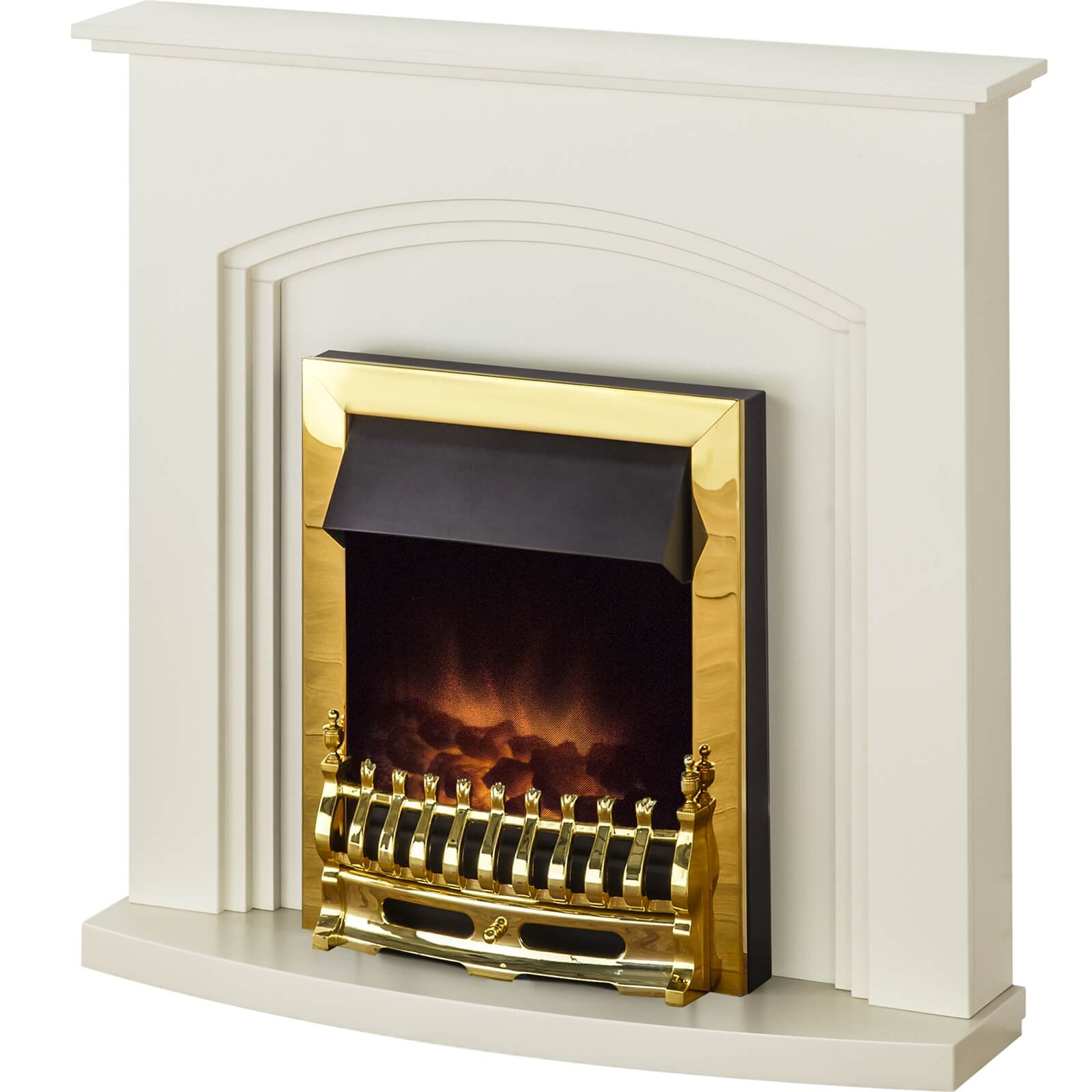 Adam Truro Fireplace Surround & Blenheim Electric Fire with Flat to Wall Fitting - Cream & Brass