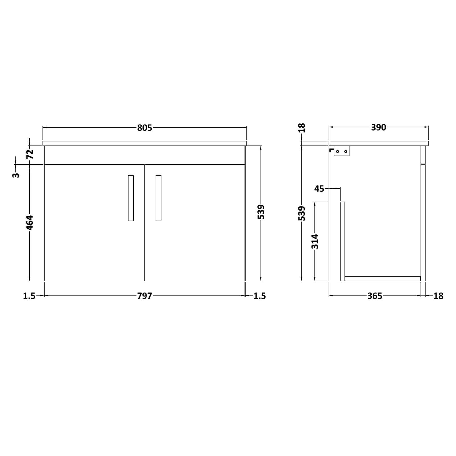 Balterley Rio 800mm Wall Hung 2 Door Vanity With Worktop - Brown Grey Avola