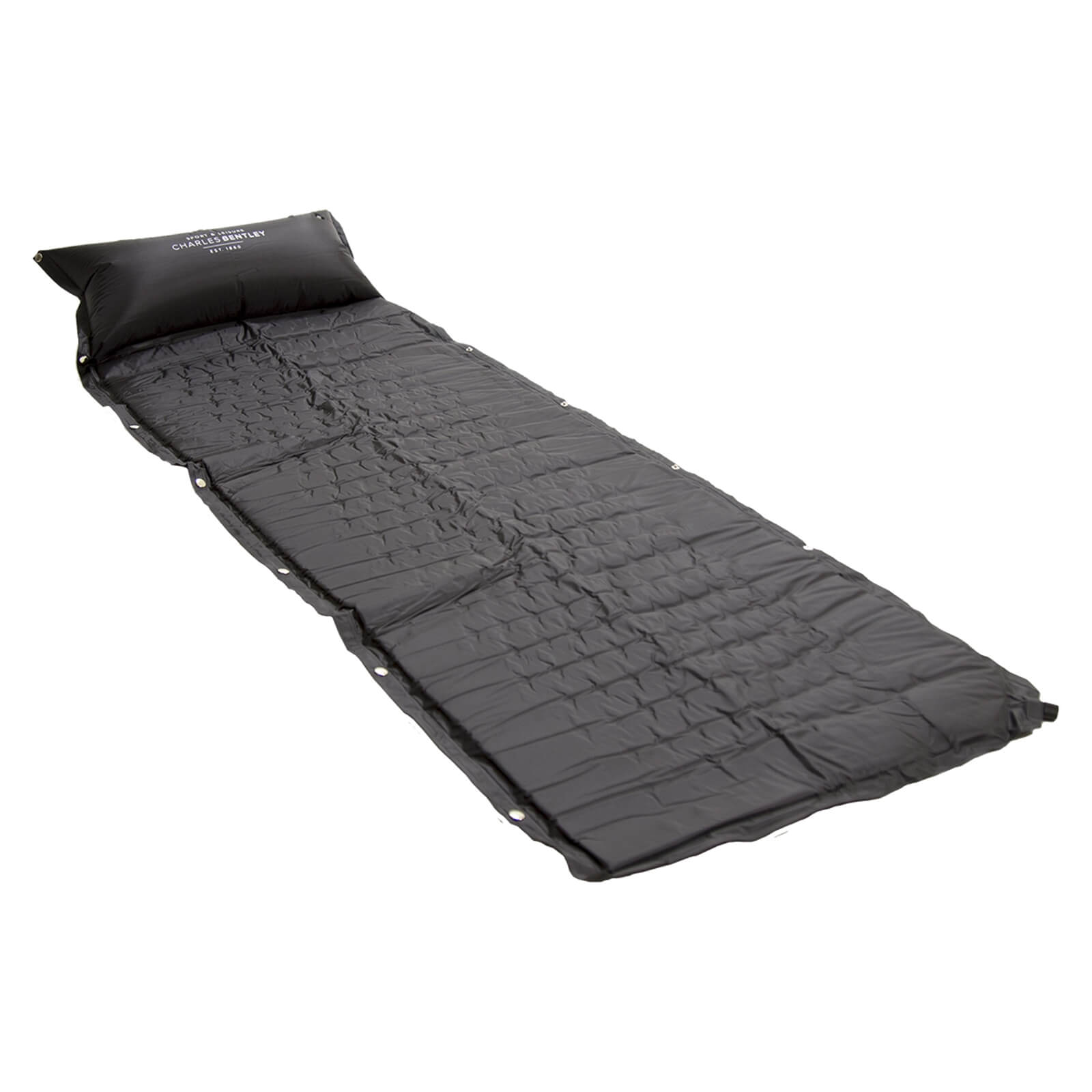 Charles Bentley Self Inflating Single Rollup Camping Mat with Pillow - Black