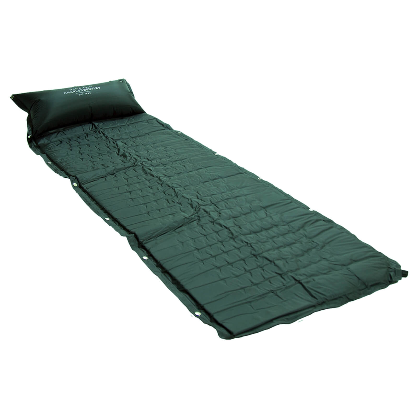Charles Bentley Self Inflating Single Rollup Camping Mat with Pillow Green