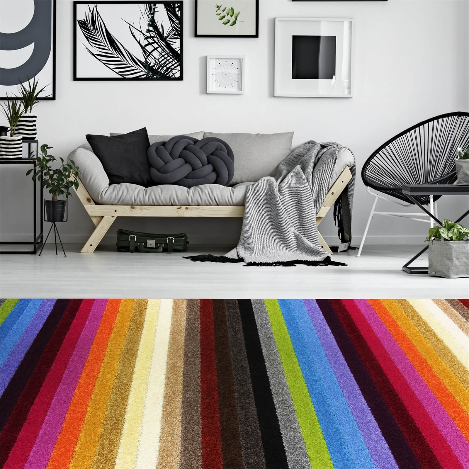 Sofia Stripe Washable Mat Rainbow - 66 x 100cm