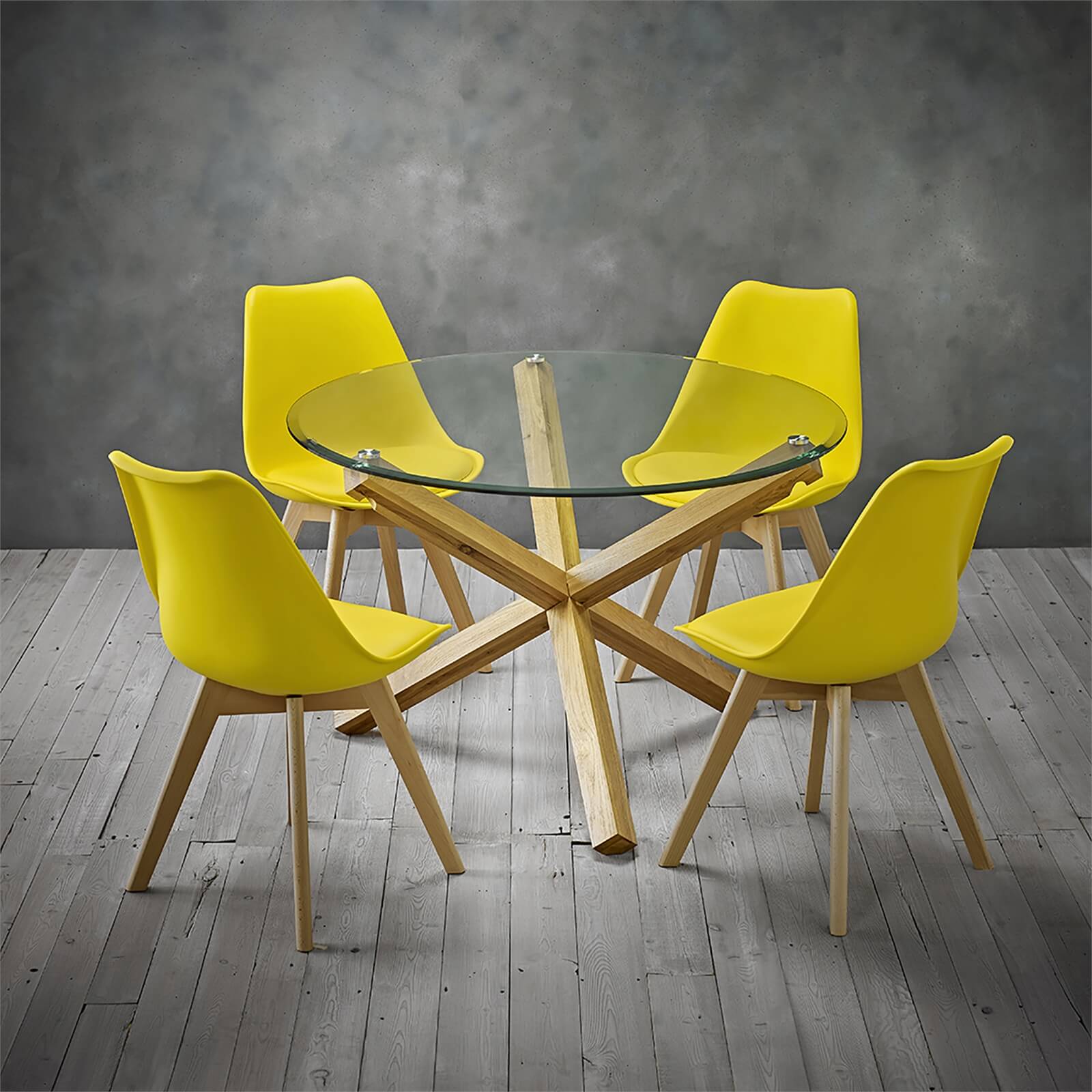 Oporto 4 Seater Dining Set - Louvre Dining Chairs - Yellow