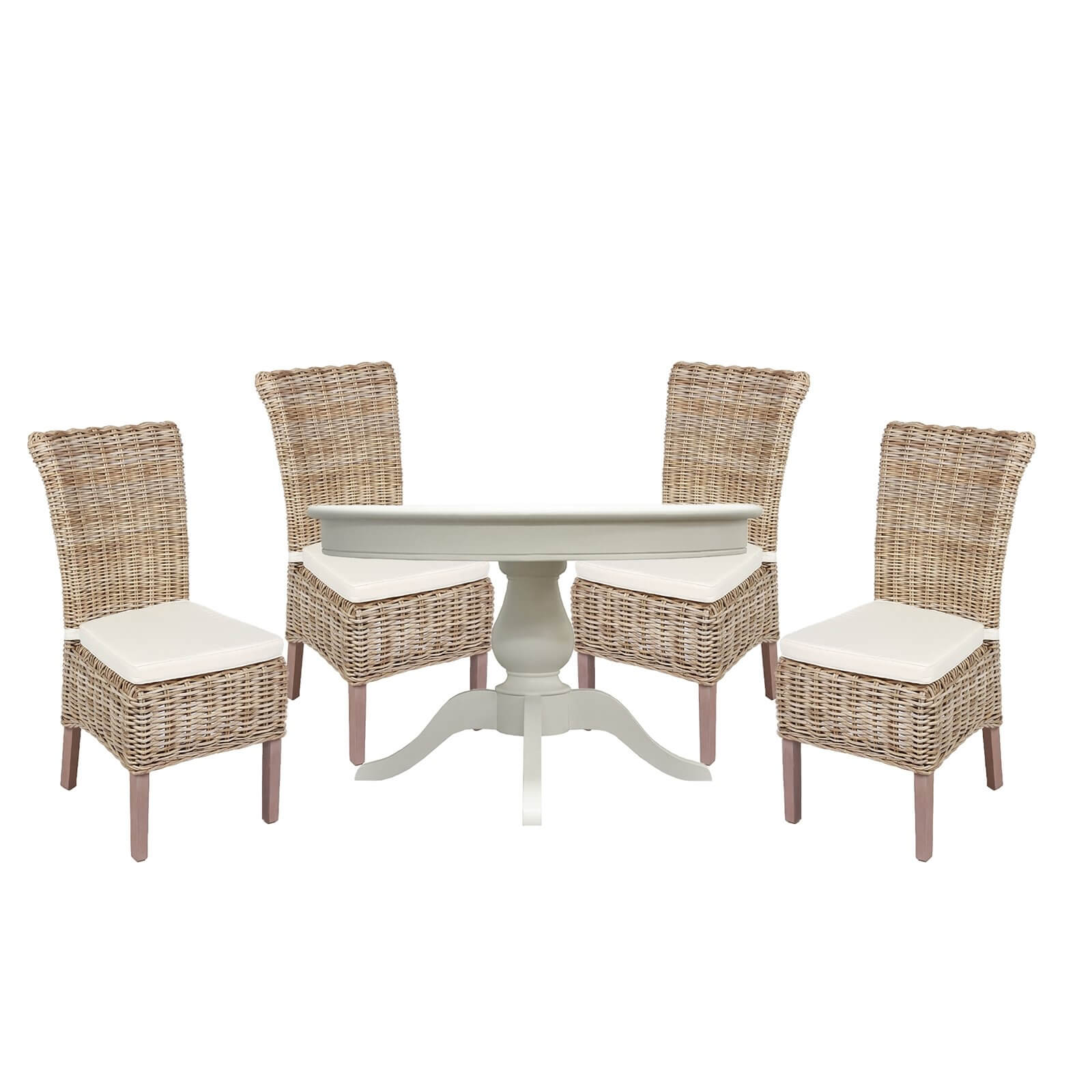 Holywell 4 Seater Dining Set - Antique White & Wicker