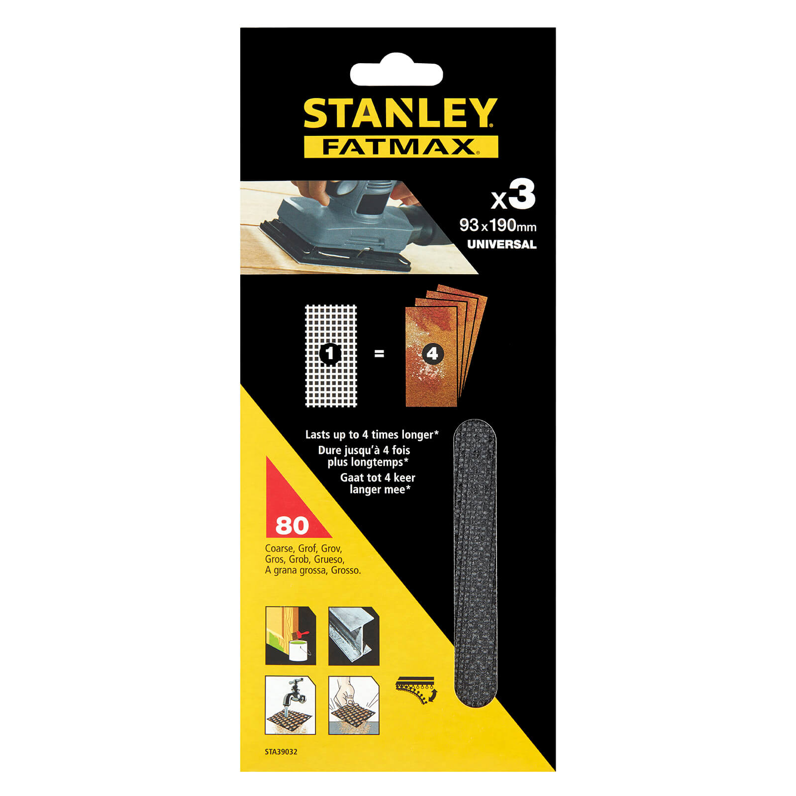 STANLEY FATMAX - 3x 80g 1/3 Mesh Sanding Sheets 93 x 230mm