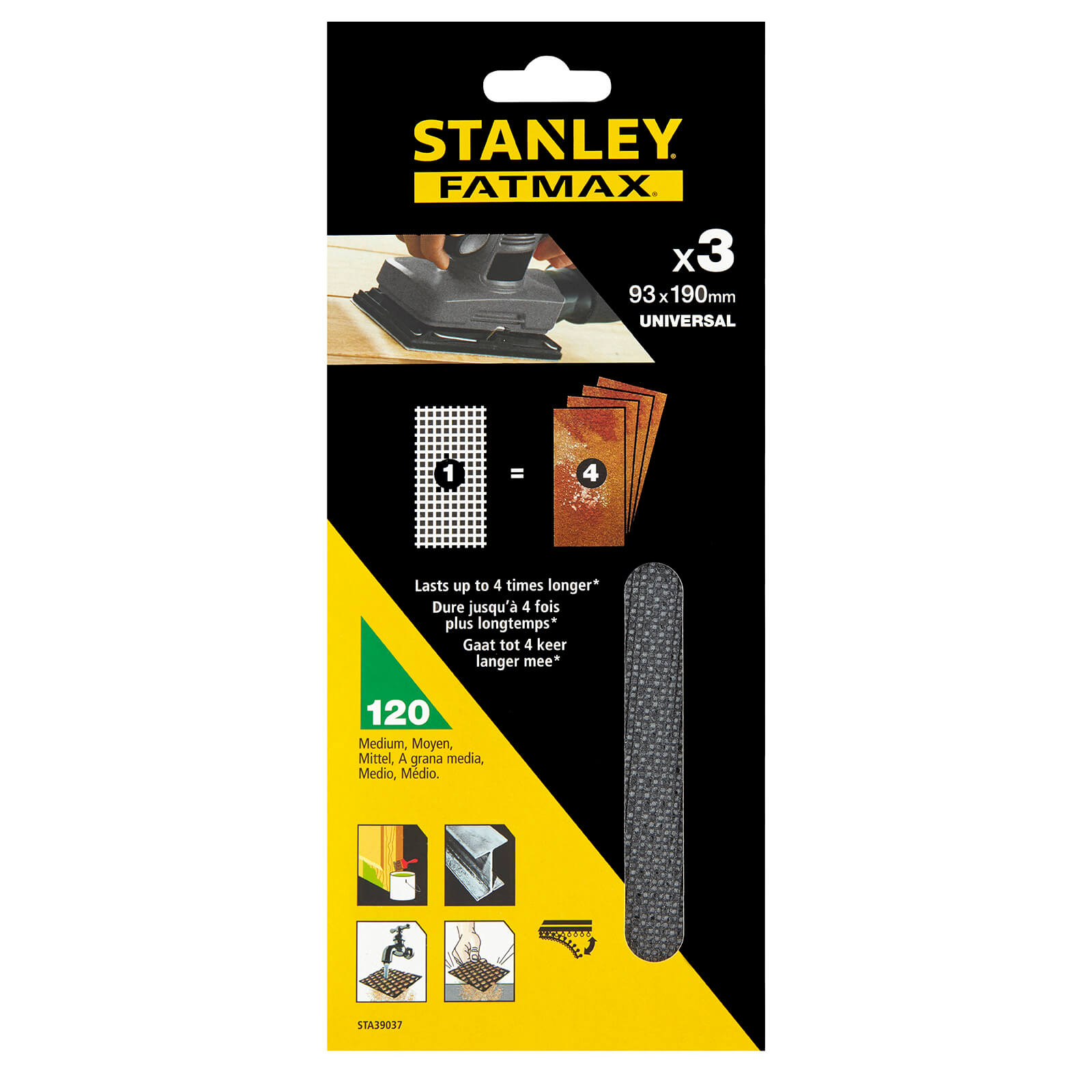 STANLEY FATMAX - 3x 120g 1/3 Mesh Sanding Sheets 93 x 230mm