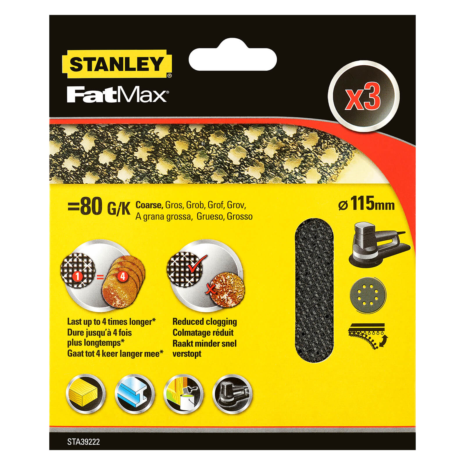 STANLEY FATMAX - 3x 80g Quick Fit Random Orbital Sanding Mesh Discs 115mm