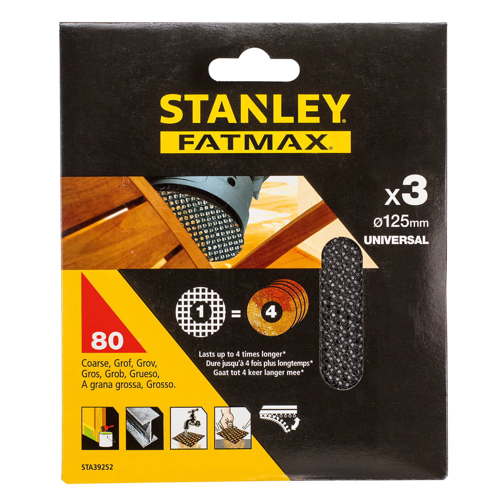 STANLEY FATMAX - 3x 80g Quick Fit Random Orbital Sanding Mesh Discs 125mm