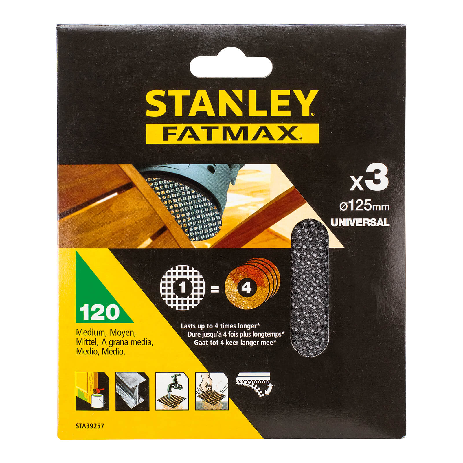 STANLEY FATMAX - 3x 120g Quick Fit Random Orbital Sanding Mesh Discs 125mm