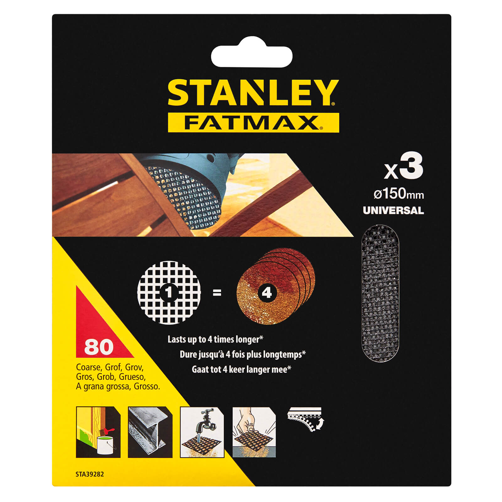 STANLEY FATMAX - 3x 80g Quick Fit Random Oribital Sanding Mesh Discs 150mm