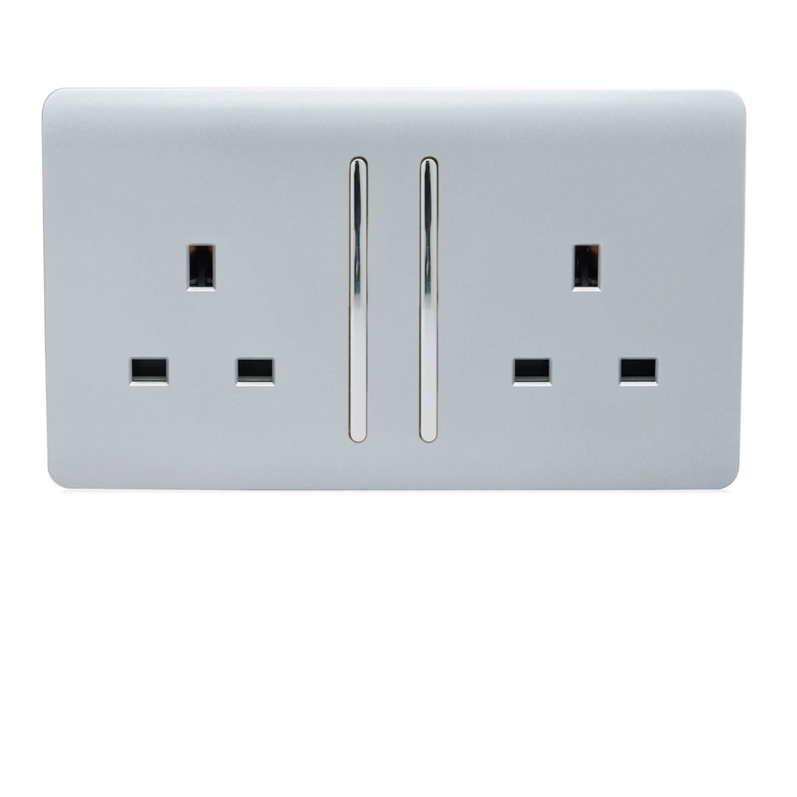 Trendi Switch 2 Gang 13 amp long switched Plug Socket in Screwless Silver