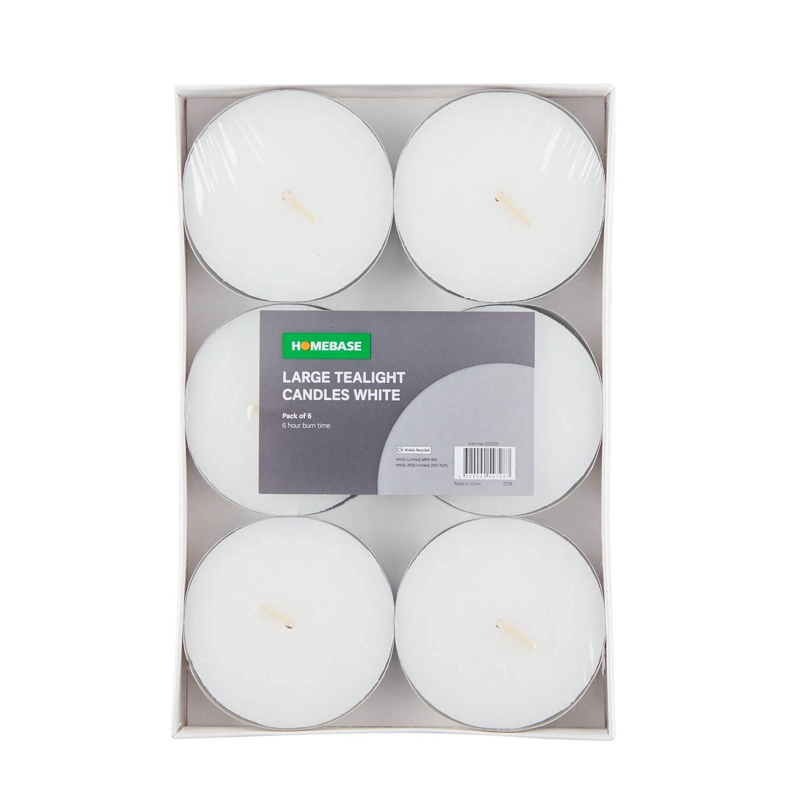 Pacl of 6 Large Tealight Candles - White