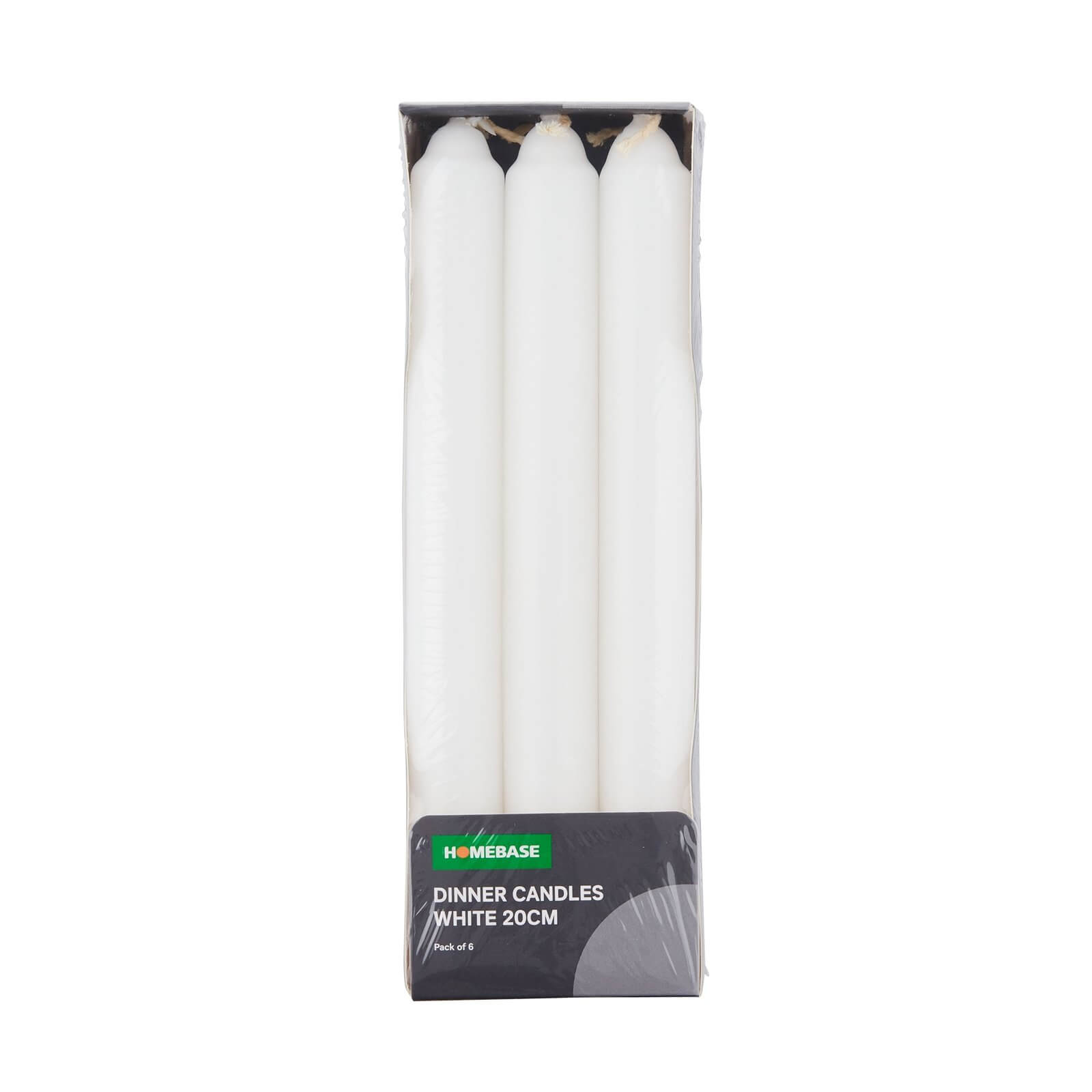 Pack of 6 Dinner Candles - White - 20cm