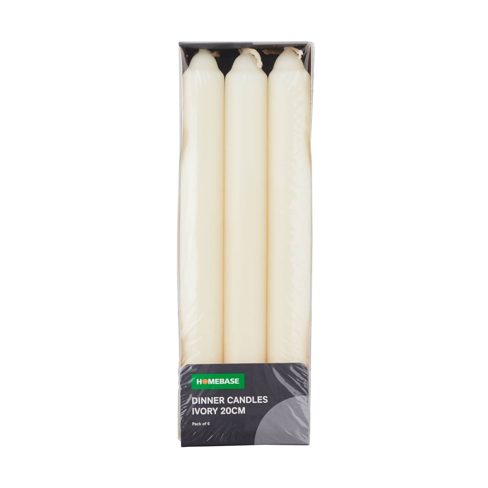 Pack of 6 Dinner Candles - Ivory - 20cm