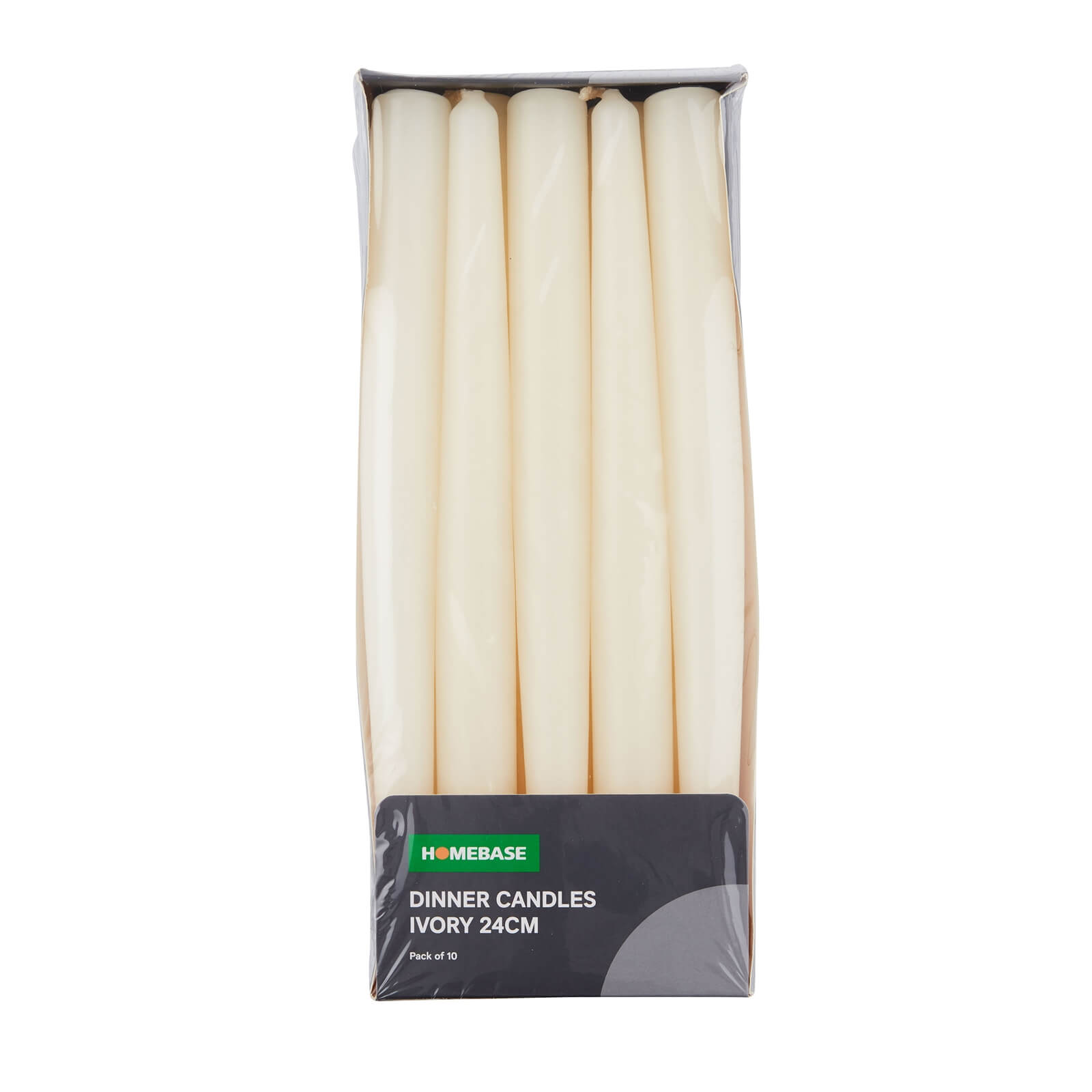 Pack of 10 Dinner Candles - Ivory - 24cm