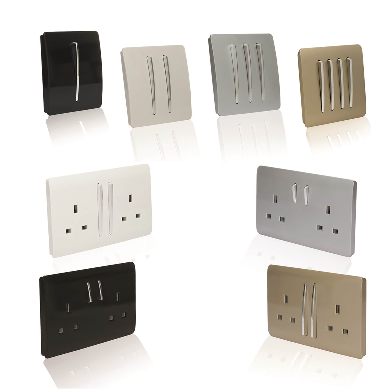 Trendi Switch TV Co-axial and Telephone Sockets in Screwless Silver