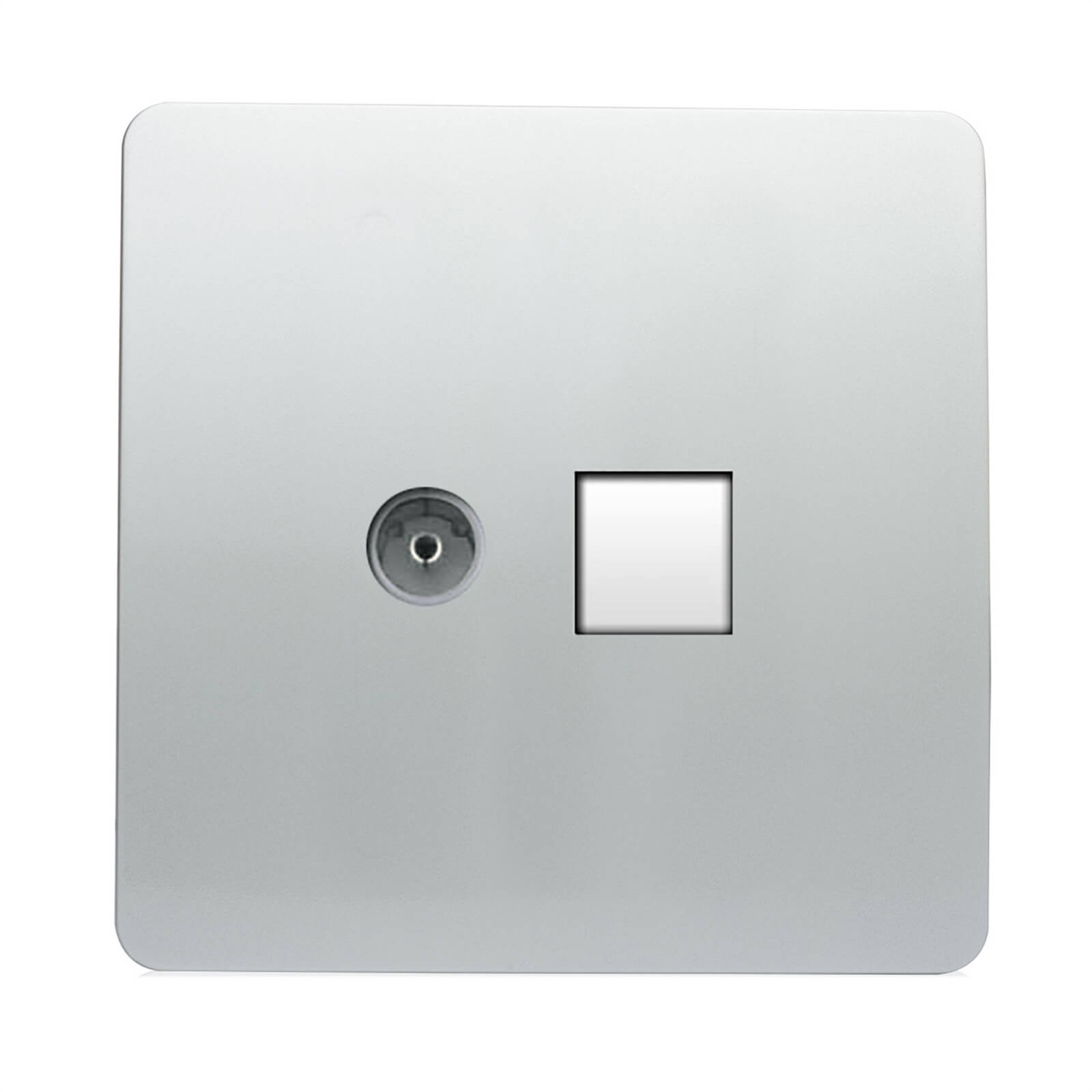 Trendi Switch TV Co-axial and Telephone Sockets in Screwless Silver