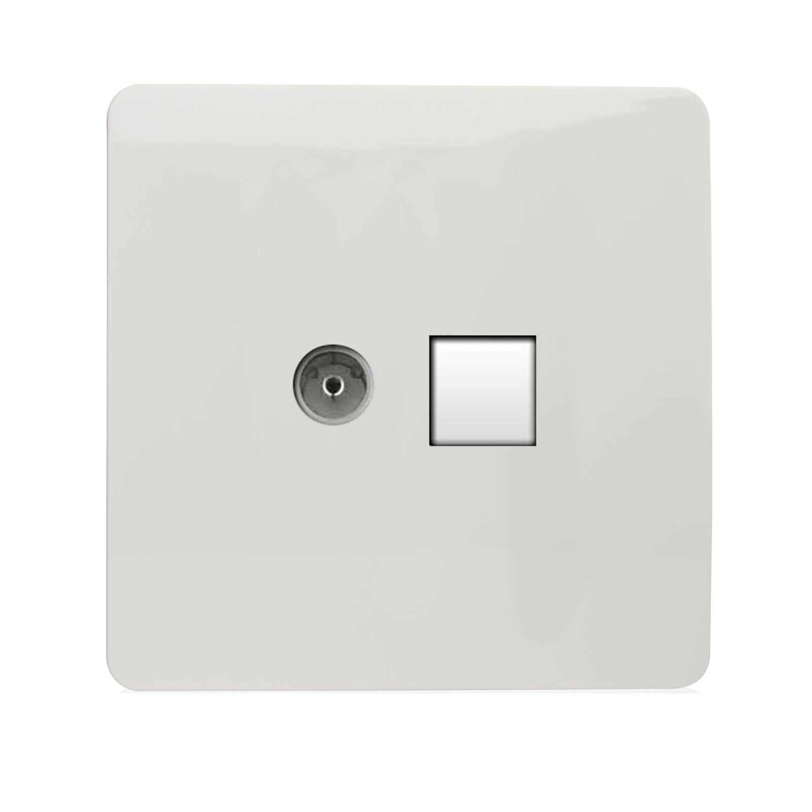 Trendi Switch TV Co-axial and Telephone Sockets in Screwless White