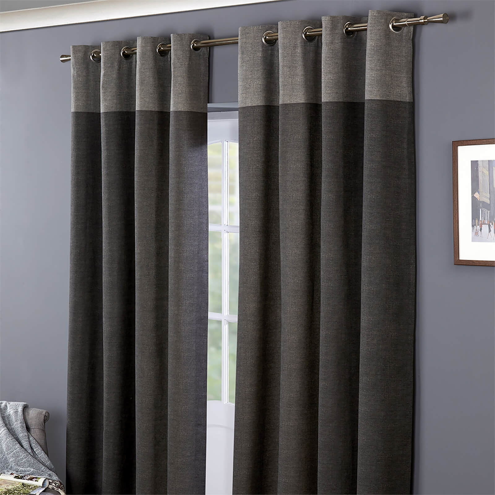 Oslo 100% Cotton Eyelet Curtains 90 x 90 - Charcoal