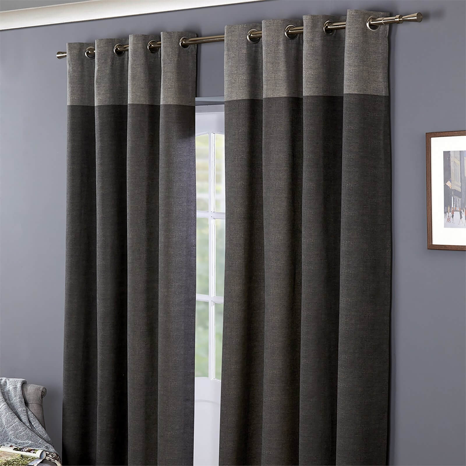 Oslo 100% Cotton Eyelet Curtains 46 x 54 - Charcoal