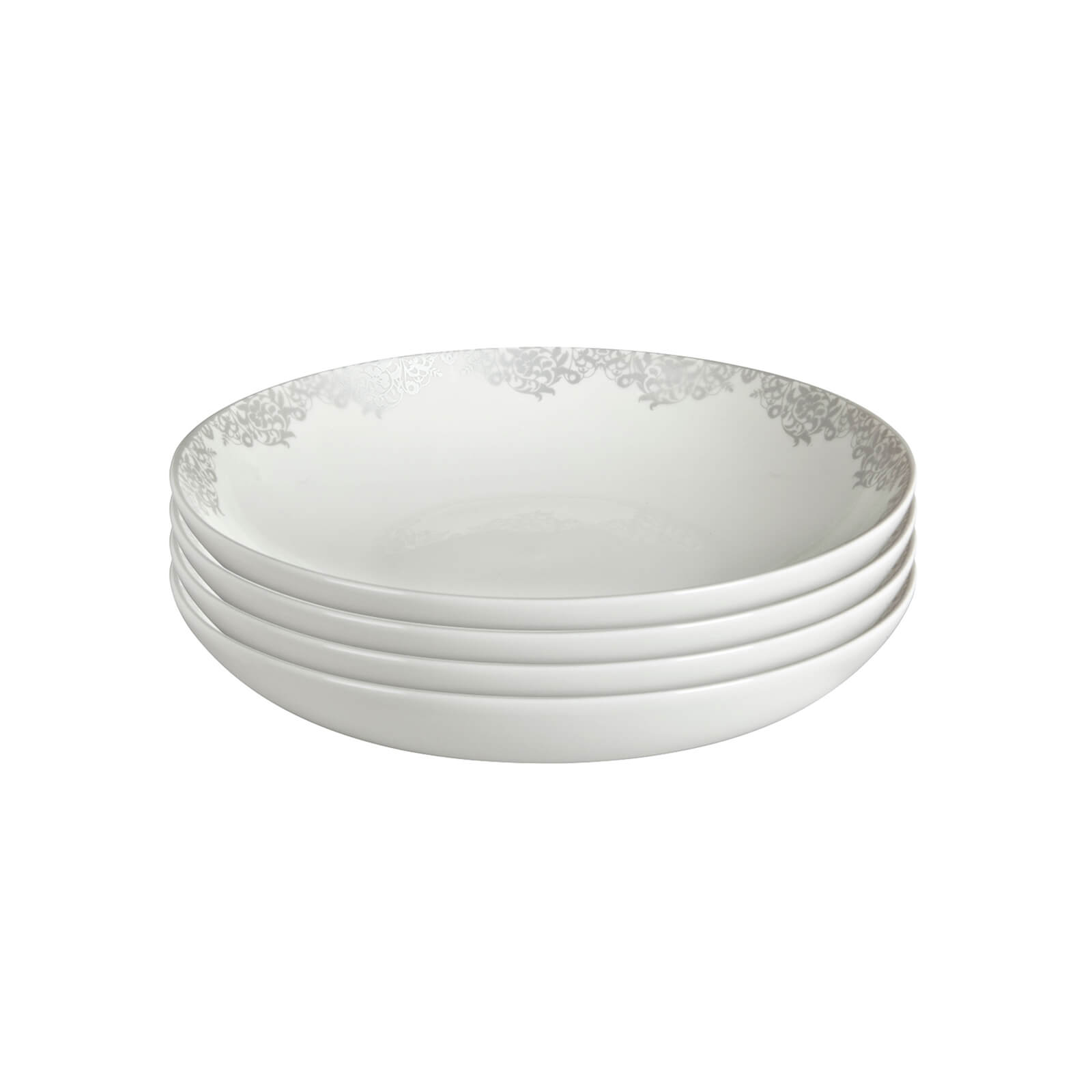 Denby Monsoon Filigree Silver Pasta Bowls - 4 Piece Set