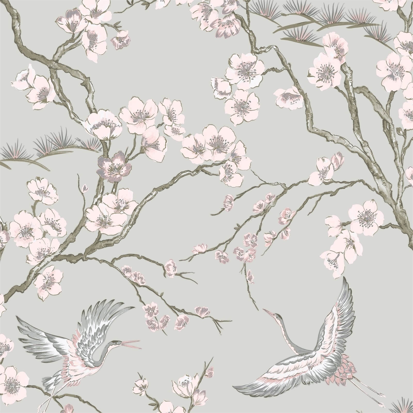 Sublime Japan Grey & Pink Wallpaper