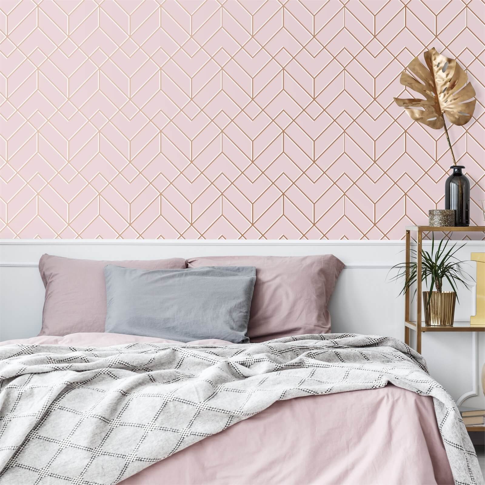 Superfresco Easy Losanges Filaires Pink & Rose Gold Paste the Wall Wallpaper