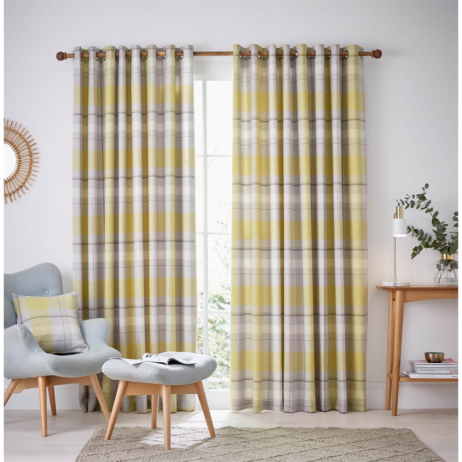 Helena Springfield Nora Lined Curtains 66 x 72 - Chartreuse
