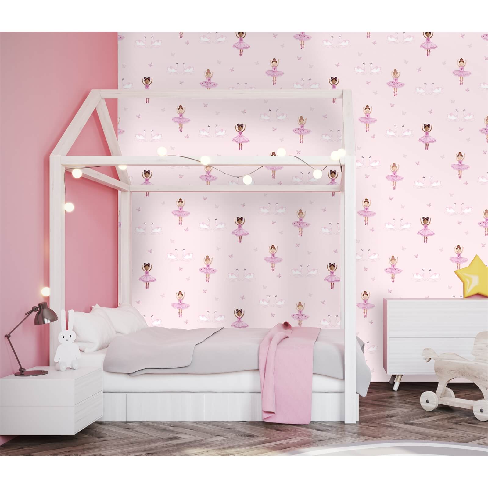Holden Decor Ballerina Kids Smooth Metallic Glitter Pink Wallpaper