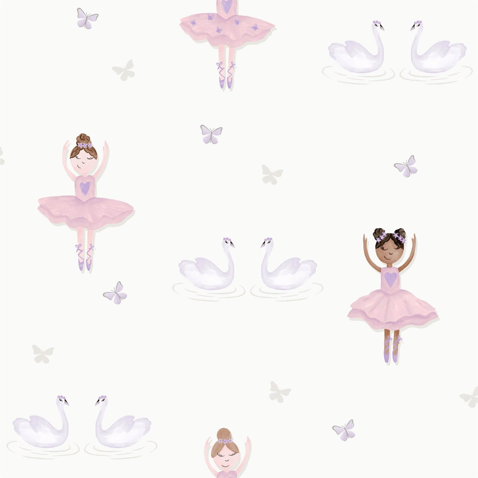 Holden Decor Ballerina Kids Smooth Metallic Glitter Cream and Pink Wallpaper