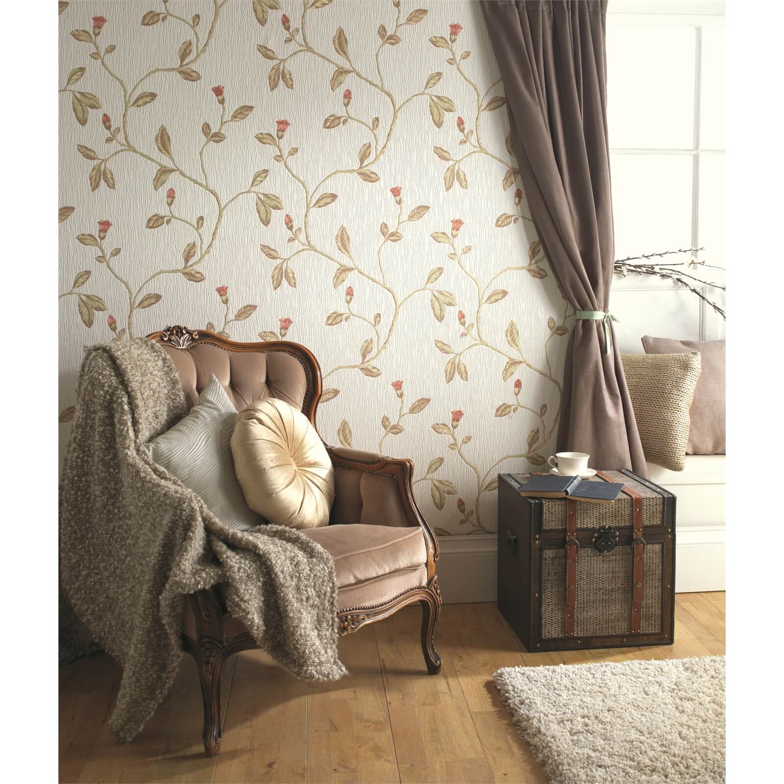 Holden Decor Lia Floral Textured  Red and Cotton Wallpaper