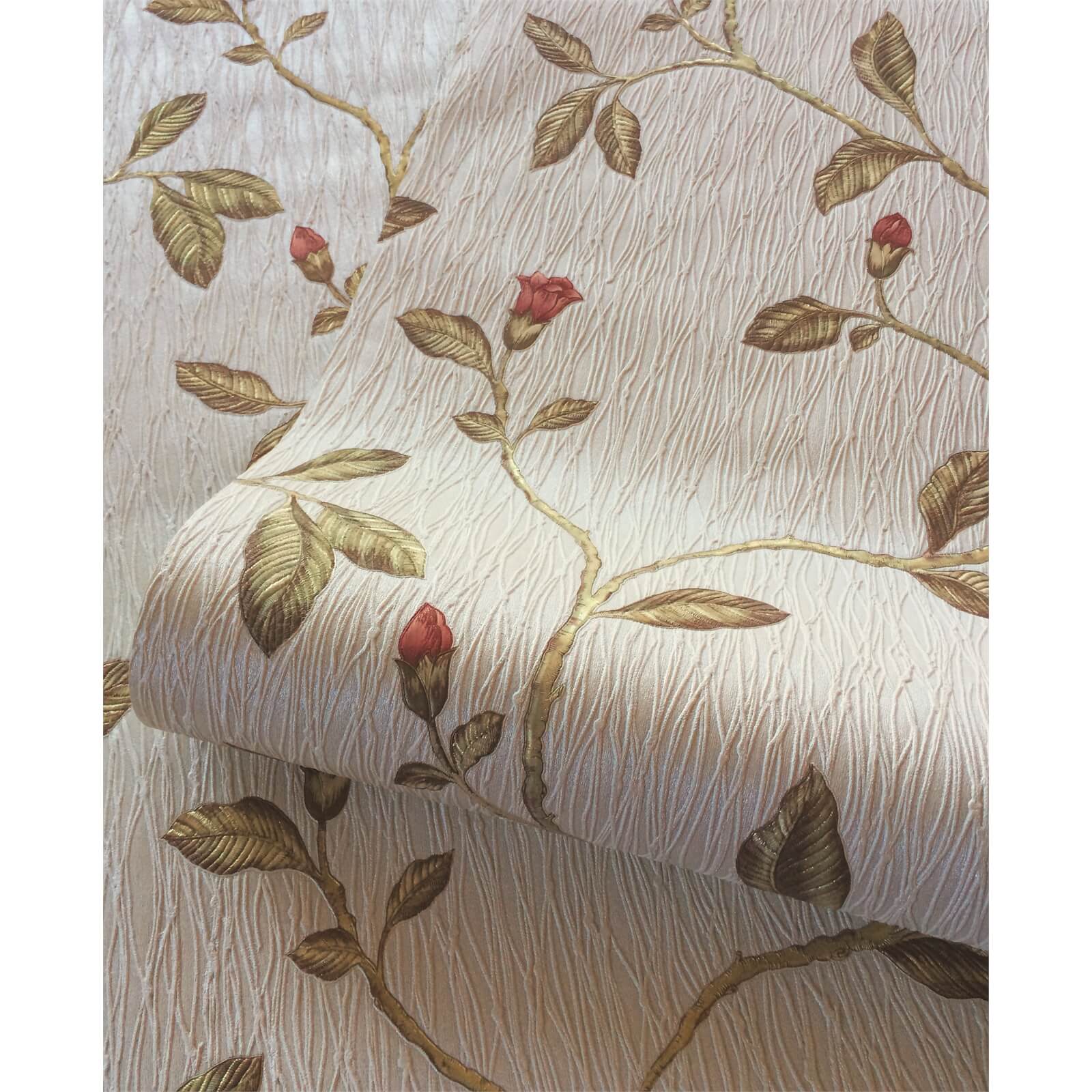 Holden Decor Lia Floral Textured  Red and Cotton Wallpaper